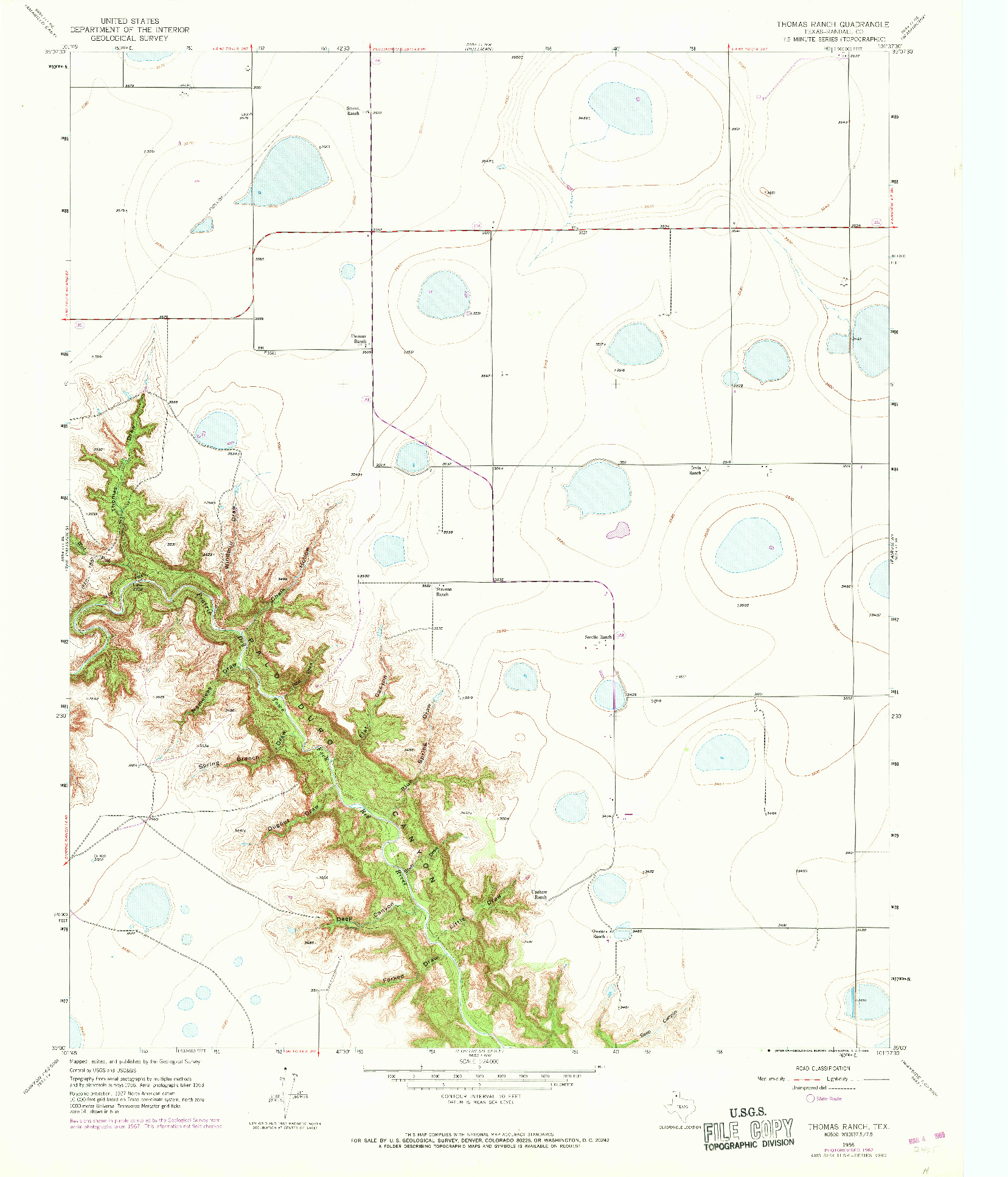 USGS 1:24000-SCALE QUADRANGLE FOR THOMAS RANCH, TX 1956