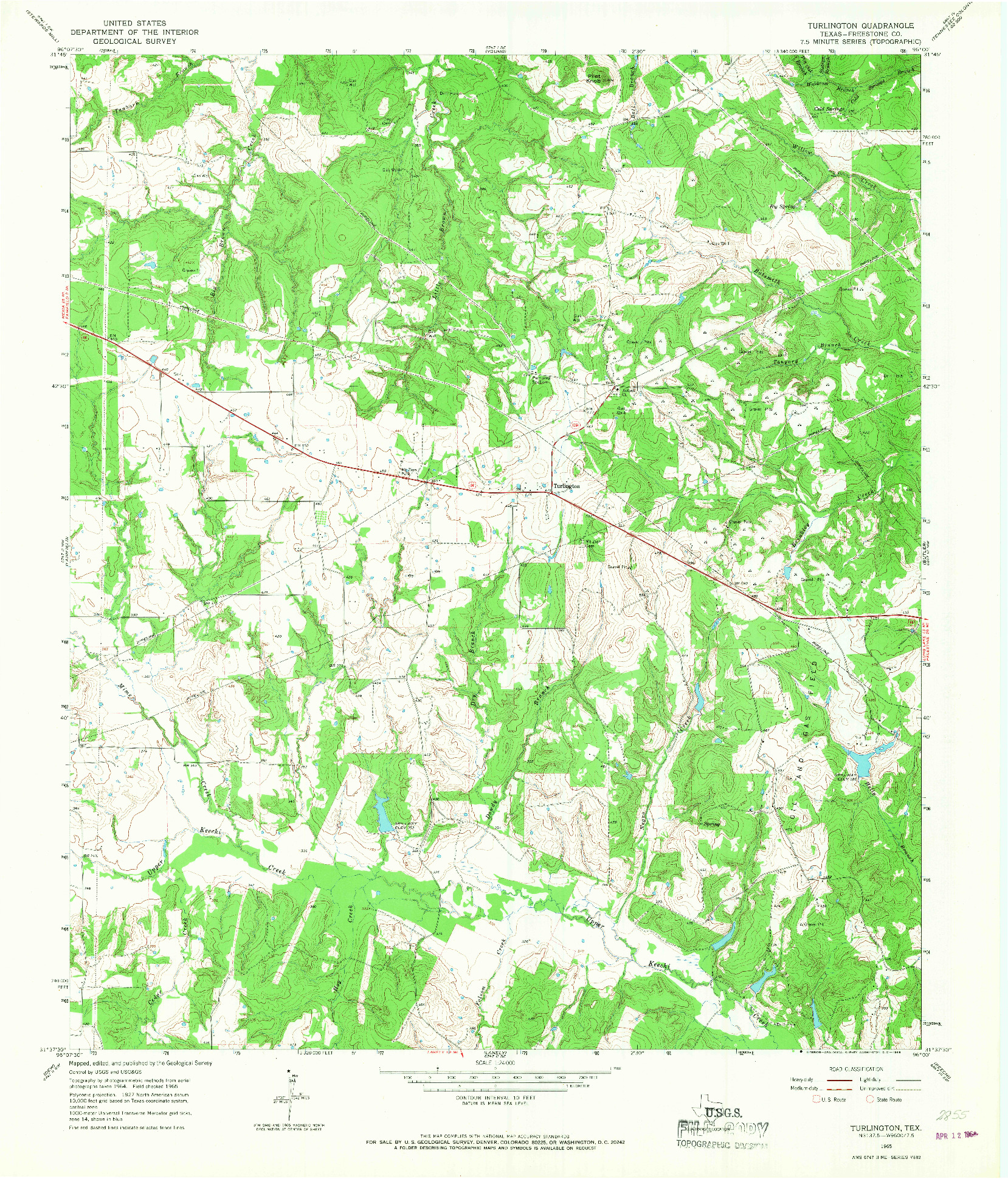 USGS 1:24000-SCALE QUADRANGLE FOR TURLINGTON, TX 1965