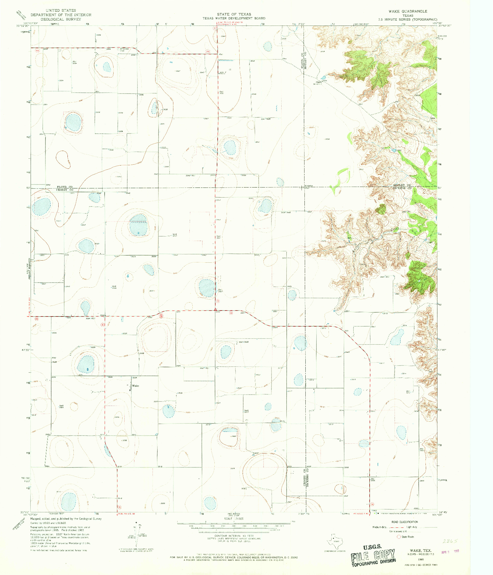 USGS 1:24000-SCALE QUADRANGLE FOR WAKE, TX 1965