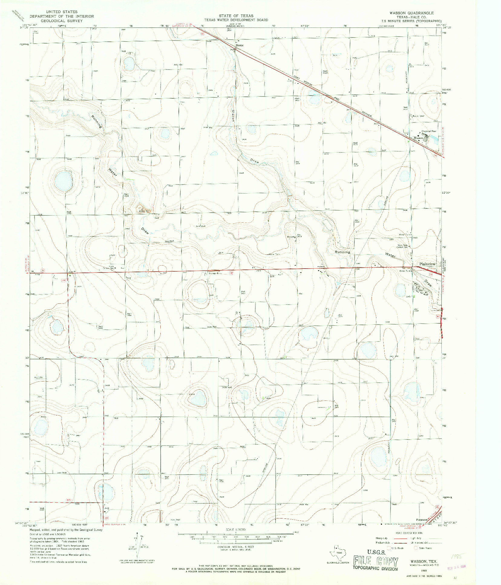 USGS 1:24000-SCALE QUADRANGLE FOR WASSON, TX 1965