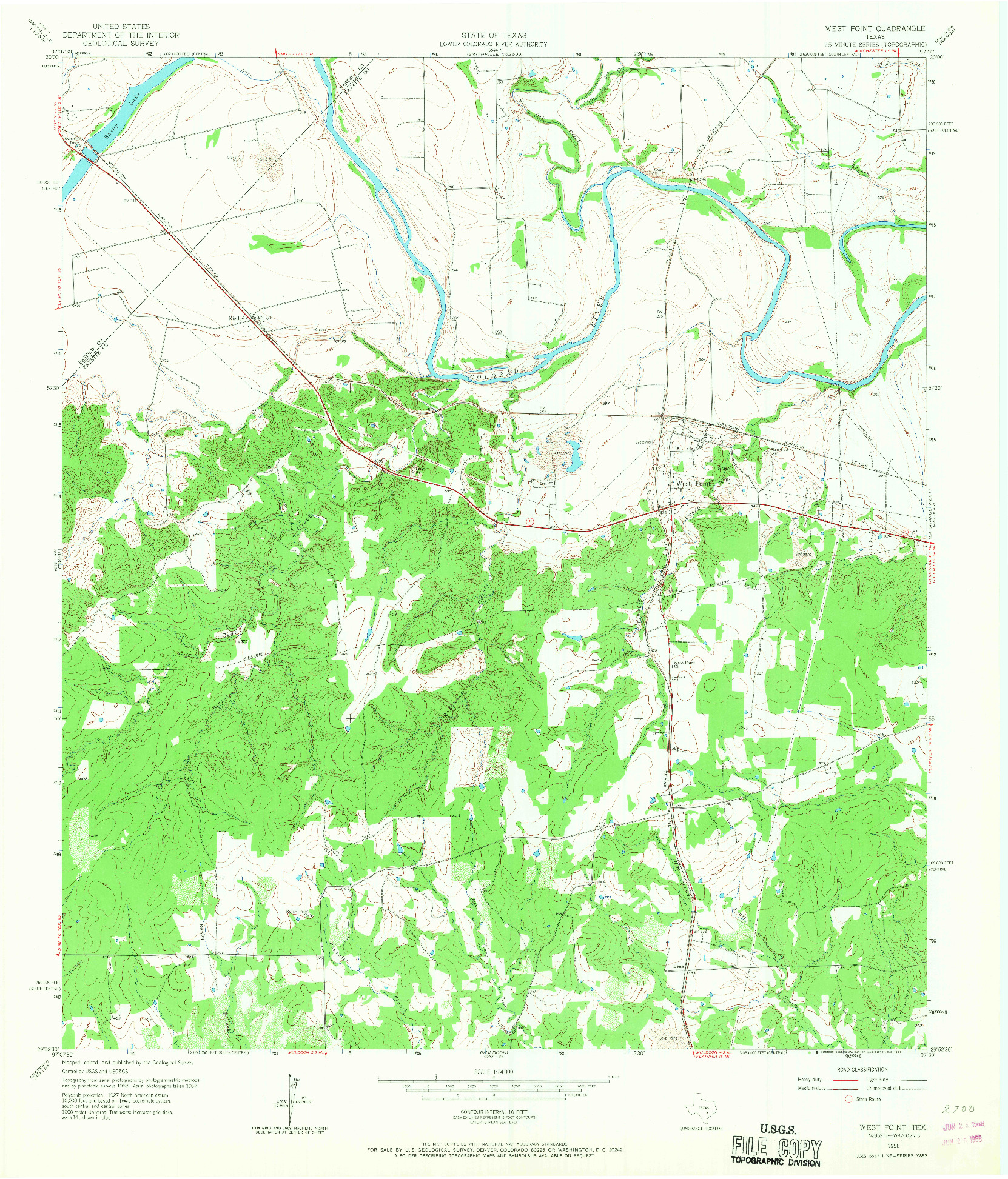 USGS 1:24000-SCALE QUADRANGLE FOR WEST POINT, TX 1958