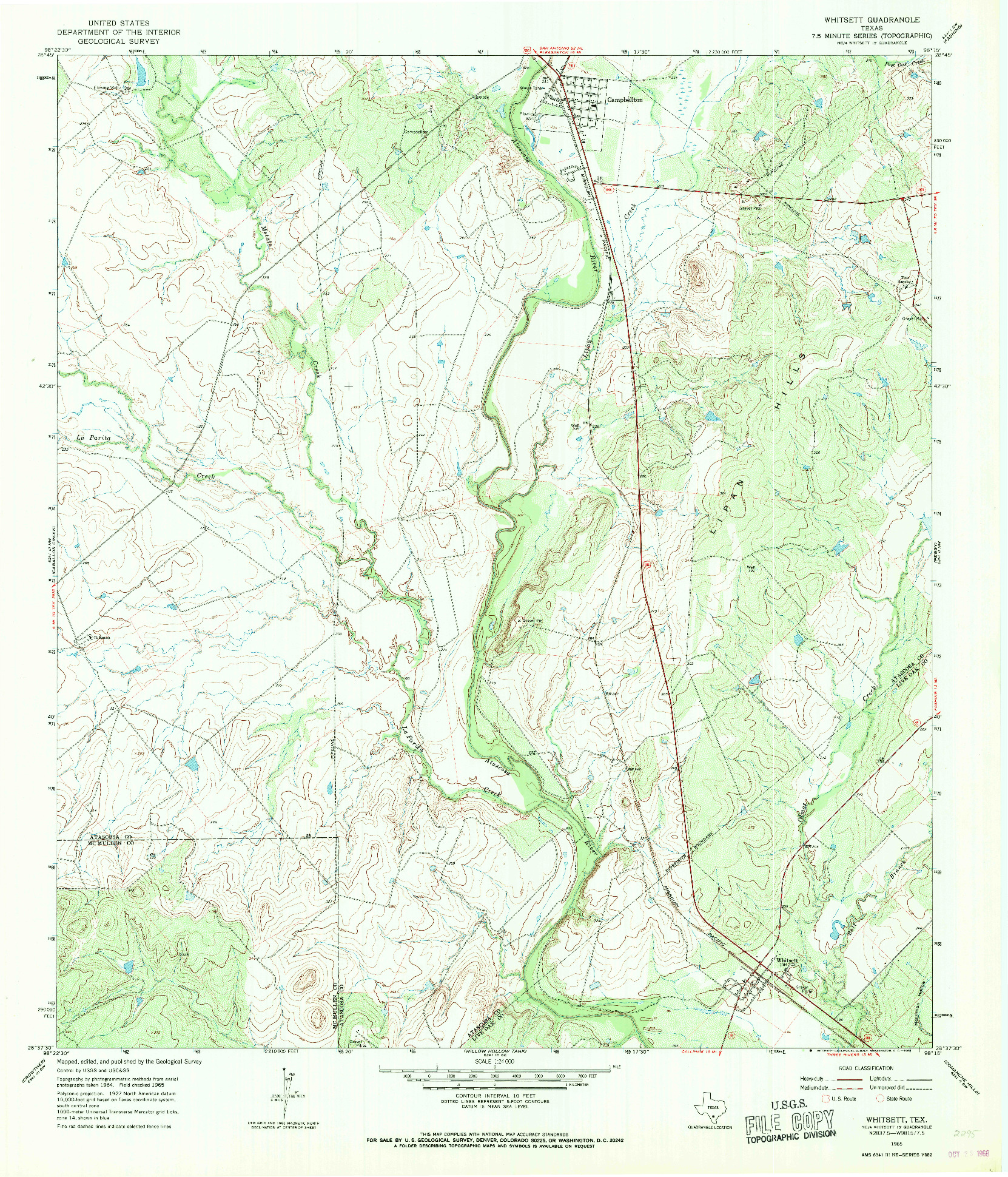 USGS 1:24000-SCALE QUADRANGLE FOR WHITSETT, TX 1965