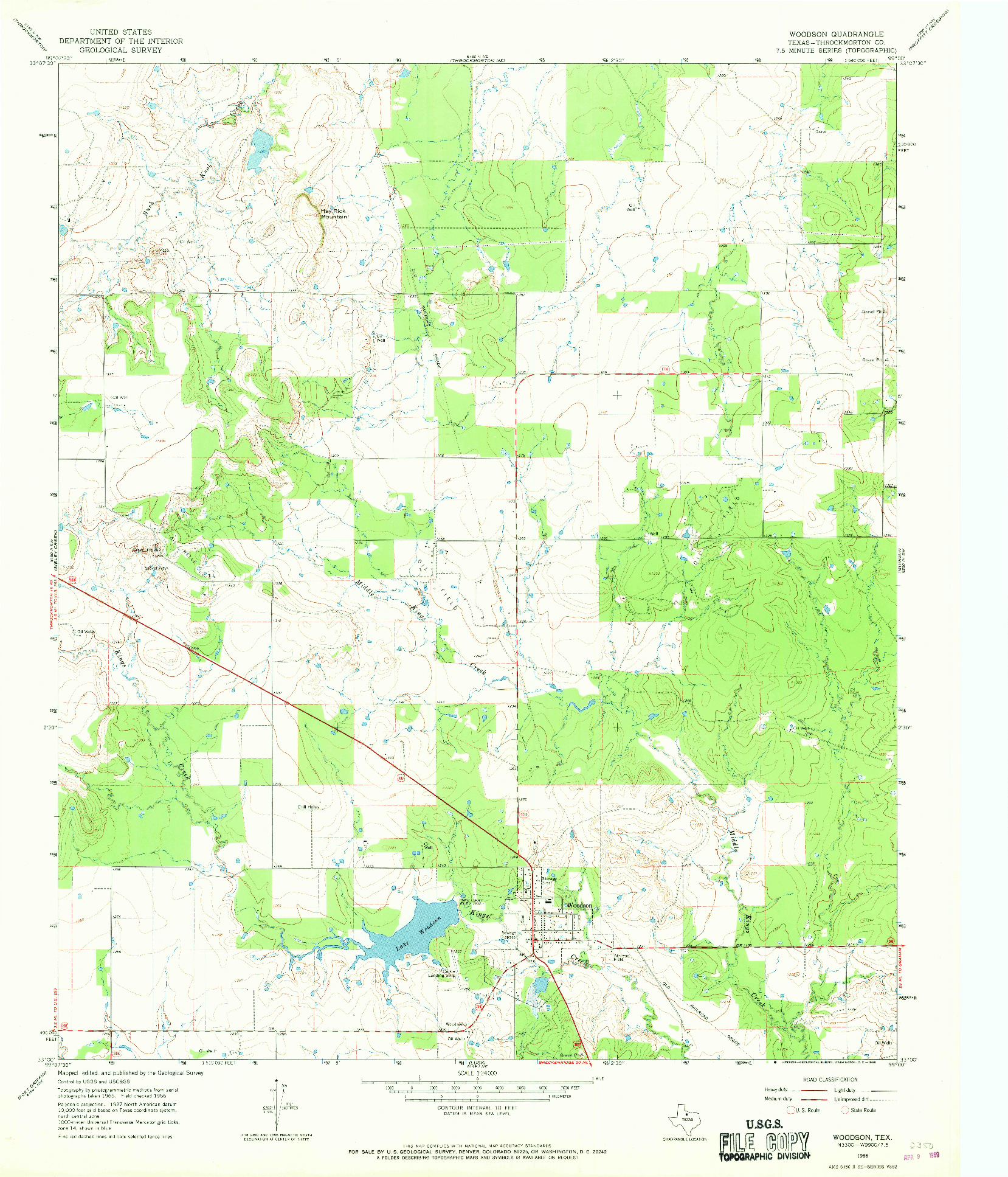 USGS 1:24000-SCALE QUADRANGLE FOR WOODSON, TX 1966