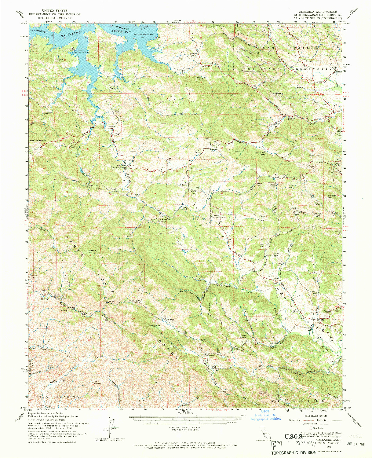 USGS 1:62500-SCALE QUADRANGLE FOR ADELAIDA, CA 1961