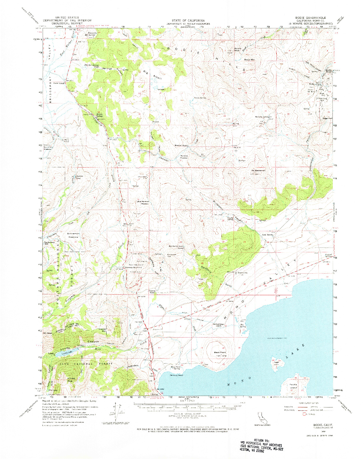 USGS 1:62500-SCALE QUADRANGLE FOR BODIE, CA 1958