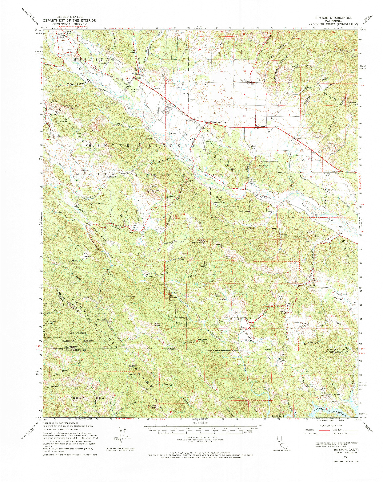 USGS 1:62500-SCALE QUADRANGLE FOR BRYSON, CA 1961