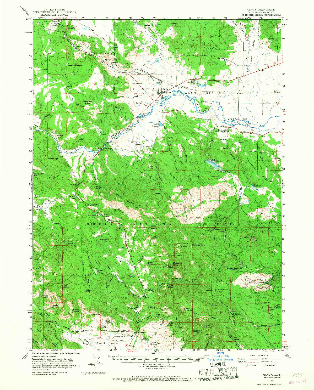 USGS 1:62500-SCALE QUADRANGLE FOR CANBY, CA 1961