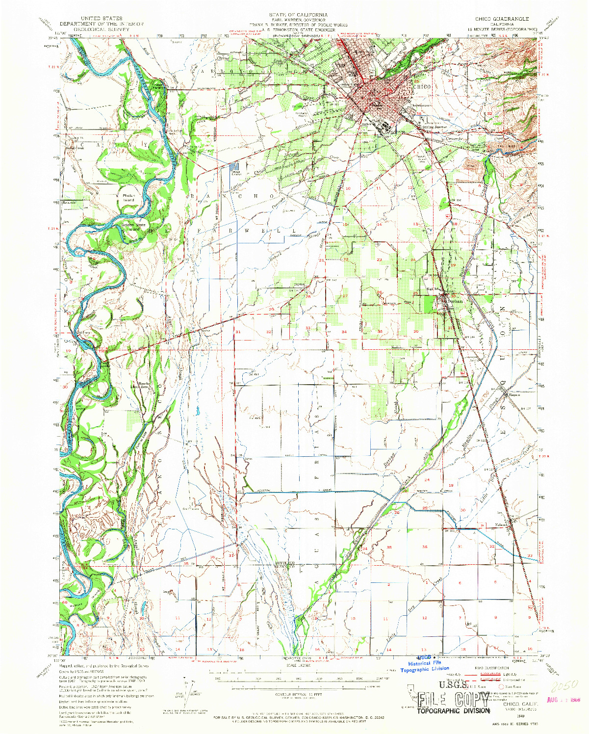 USGS 1:62500-SCALE QUADRANGLE FOR CHICO, CA 1949