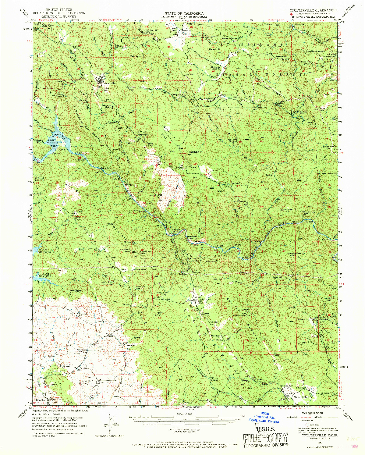 USGS 1:62500-SCALE QUADRANGLE FOR COULTERVILLE, CA 1947