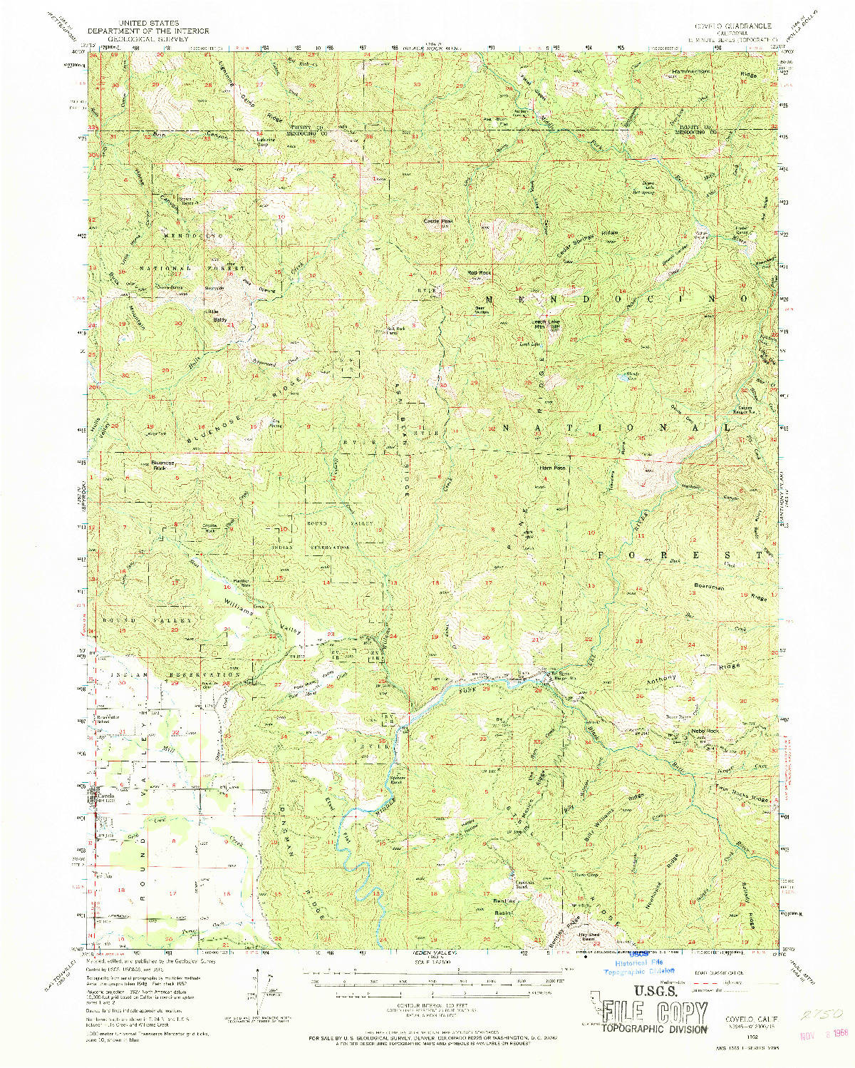 USGS 1:62500-SCALE QUADRANGLE FOR COVELO, CA 1952