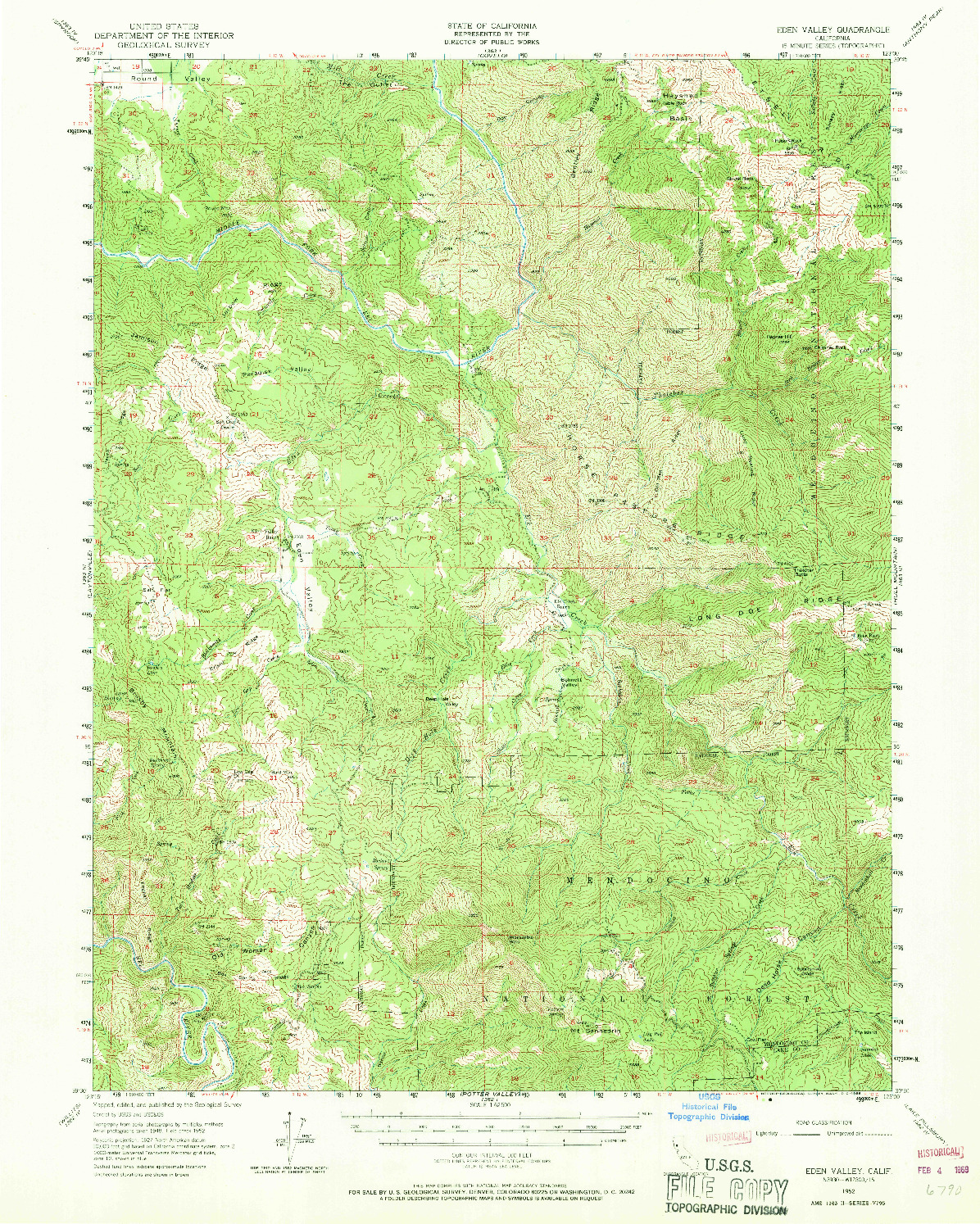 USGS 1:62500-SCALE QUADRANGLE FOR EDEN VALLEY, CA 1952
