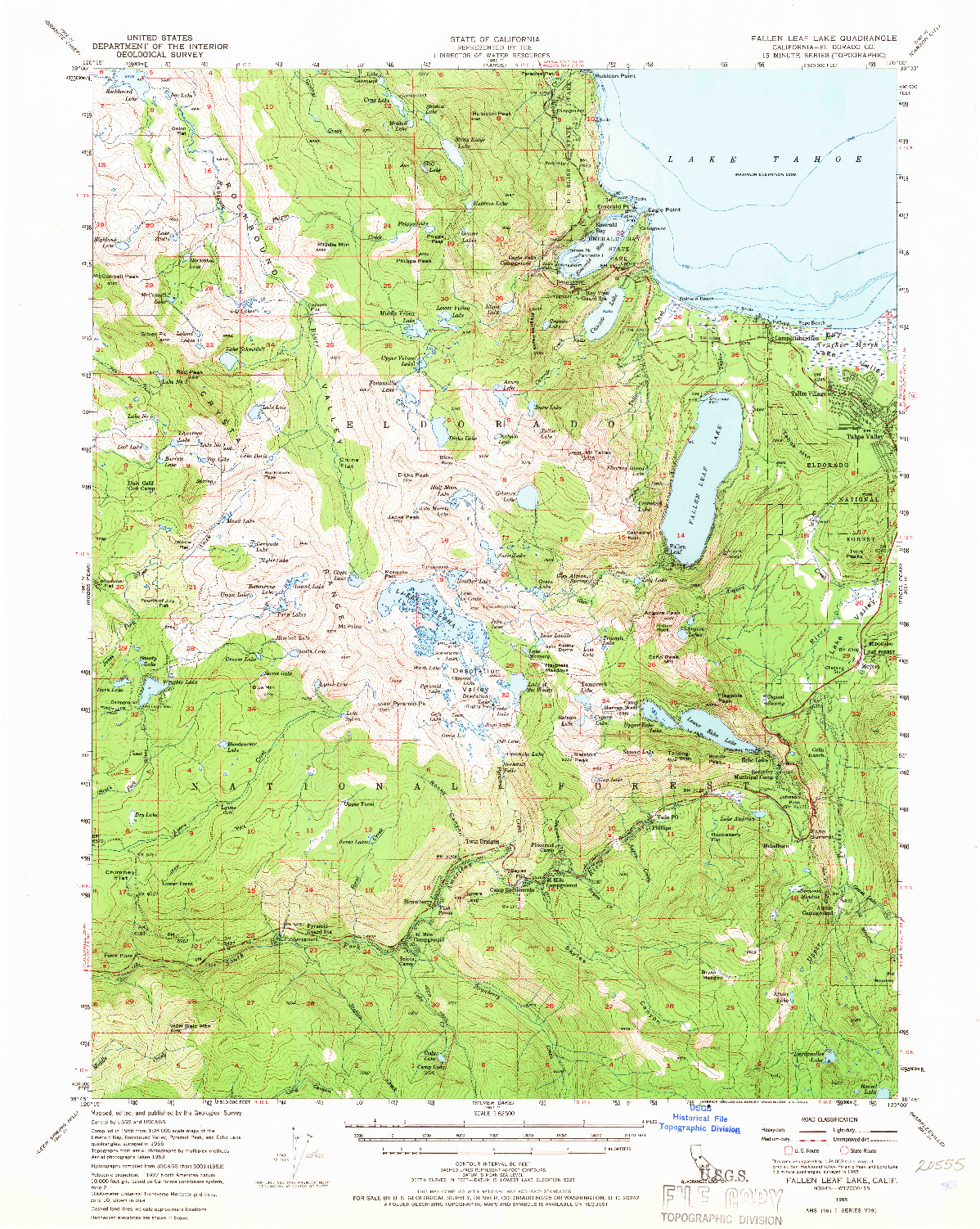 USGS 1:62500-SCALE QUADRANGLE FOR FALLEN LEAF LAKE, CA 1955