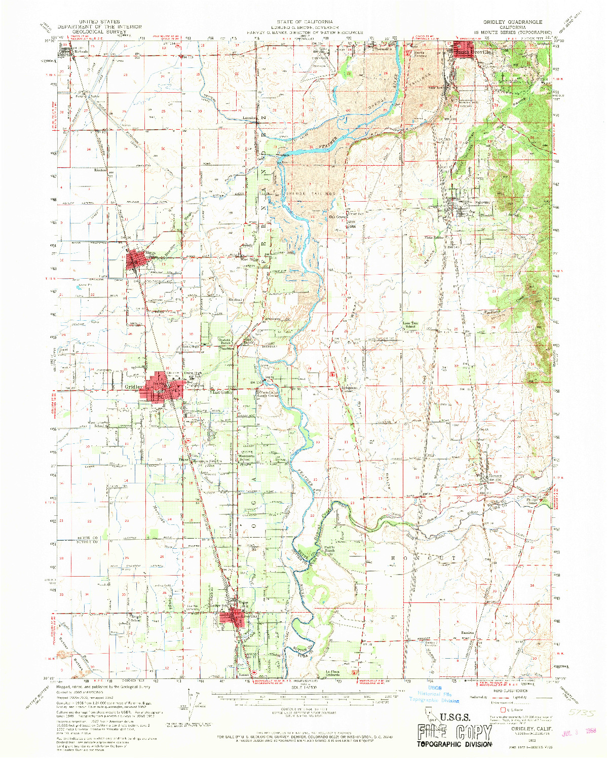 USGS 1:62500-SCALE QUADRANGLE FOR GRIDLEY, CA 1952