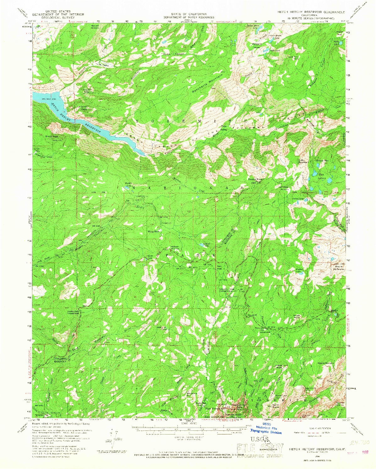 USGS 1:62500-SCALE QUADRANGLE FOR HETCH HETCHY RESERVOIR, CA 1956