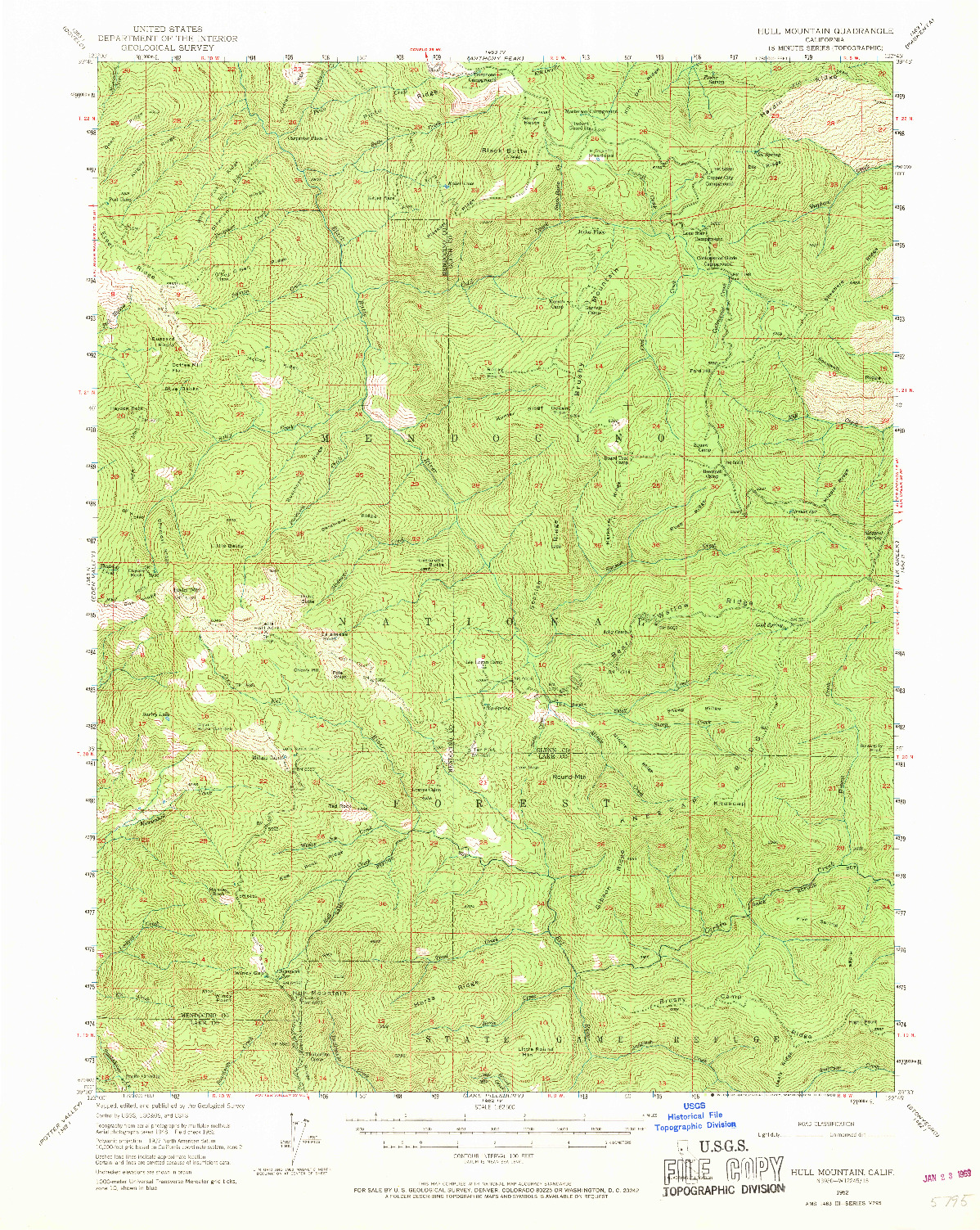 USGS 1:62500-SCALE QUADRANGLE FOR HULL MOUNTAIN, CA 1952