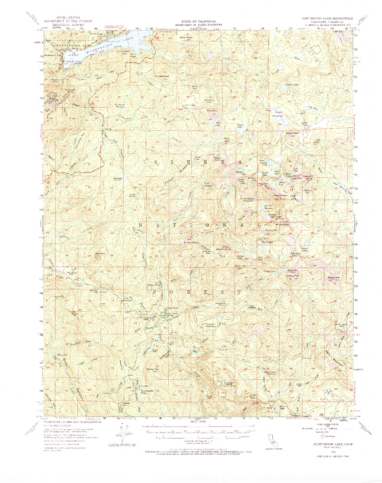 USGS 1:62500-SCALE QUADRANGLE FOR HUNTINGTON LAKE, CA 1953