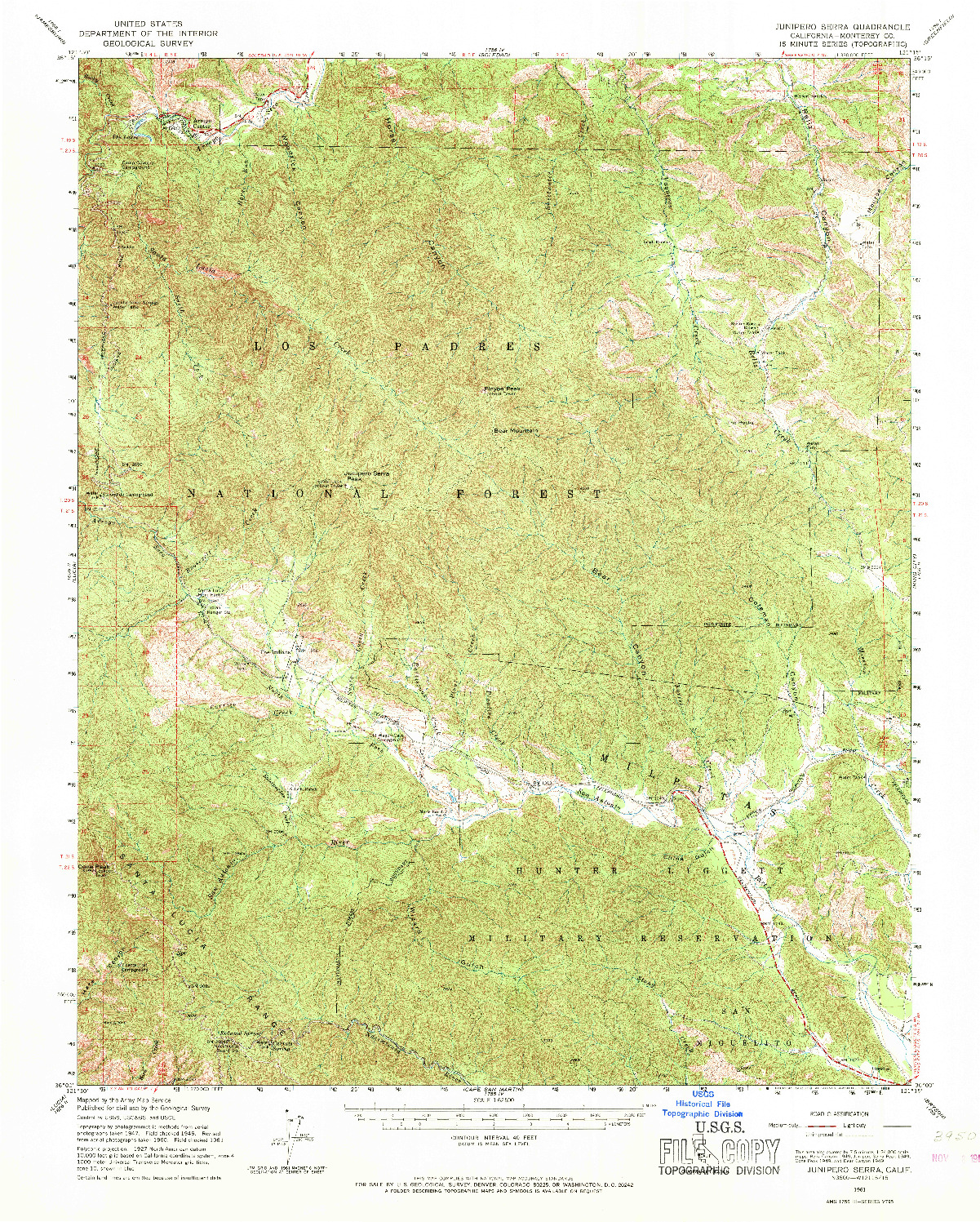 USGS 1:62500-SCALE QUADRANGLE FOR JUNIPERO SERRA, CA 1961