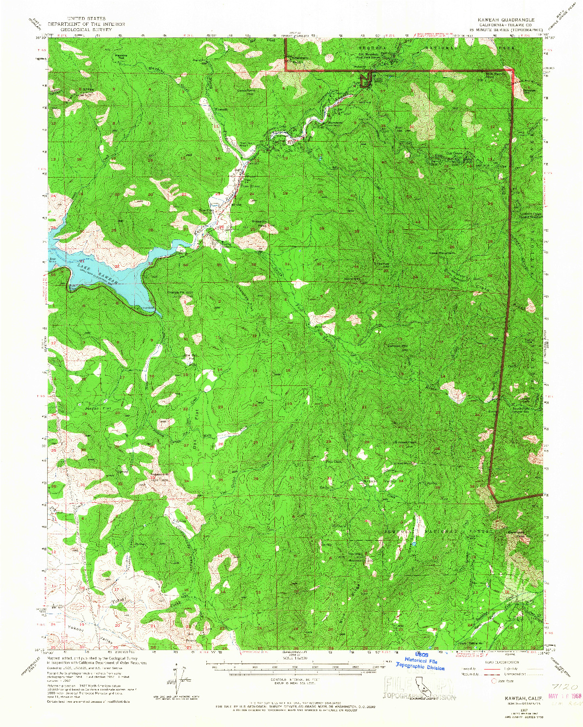 USGS 1:62500-SCALE QUADRANGLE FOR KAWEAH, CA 1957