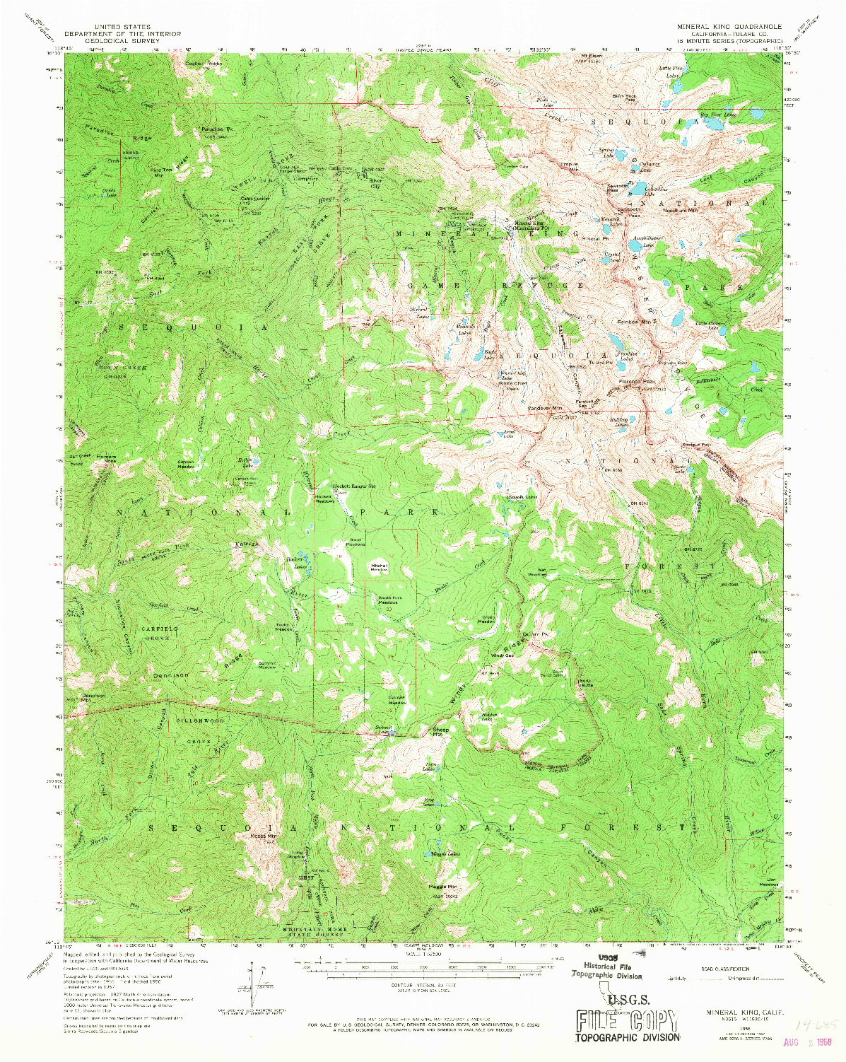 USGS 1:62500-SCALE QUADRANGLE FOR MINERAL KING, CA 1967