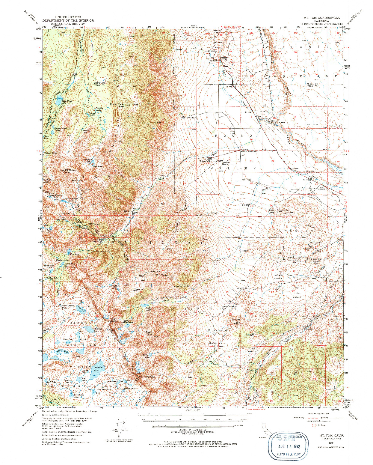 USGS 1:62500-SCALE QUADRANGLE FOR MT. TOM, CA 1949