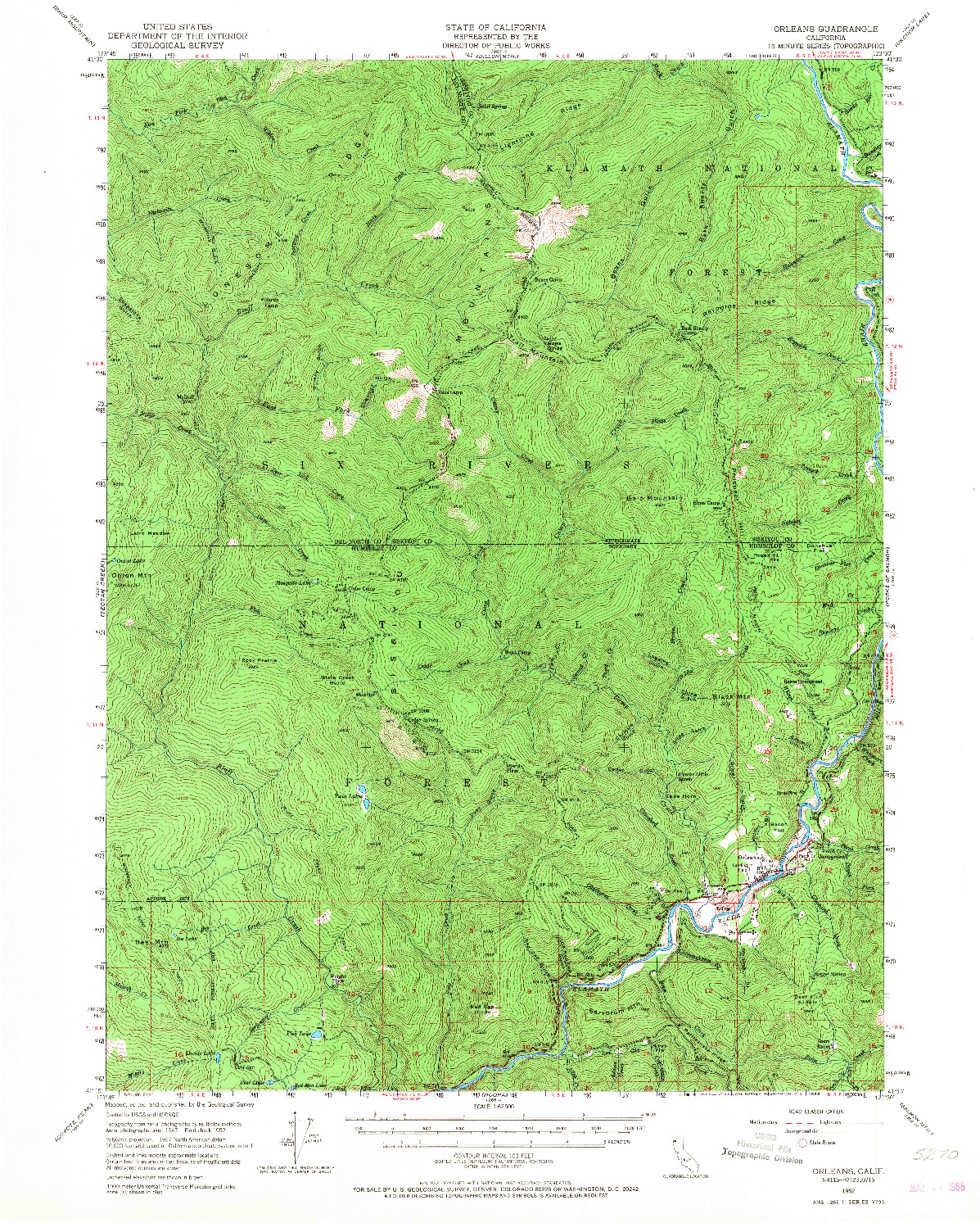 USGS 1:62500-SCALE QUADRANGLE FOR ORLEANS, CA 1952
