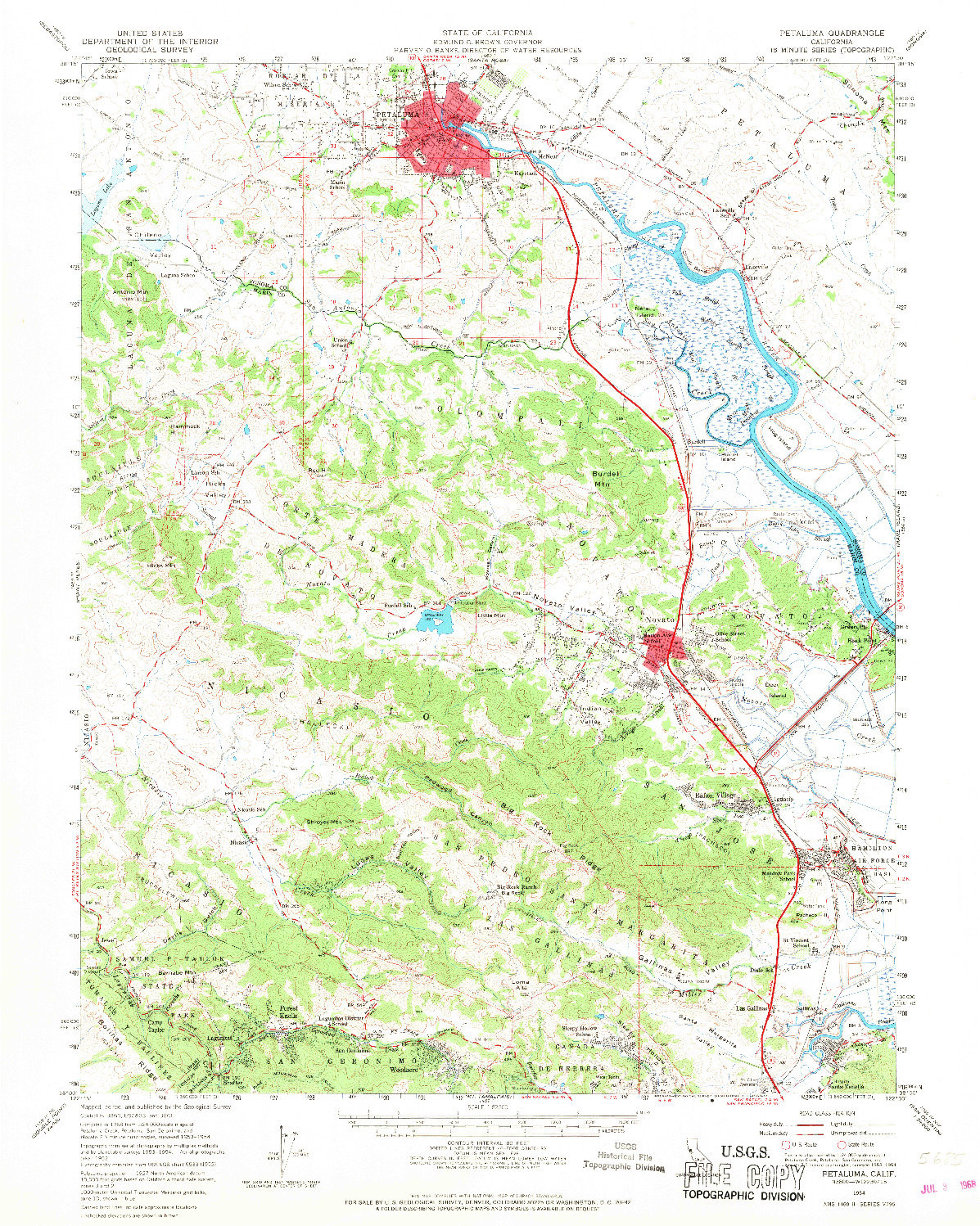 USGS 1:62500-SCALE QUADRANGLE FOR PETALUMA, CA 1954