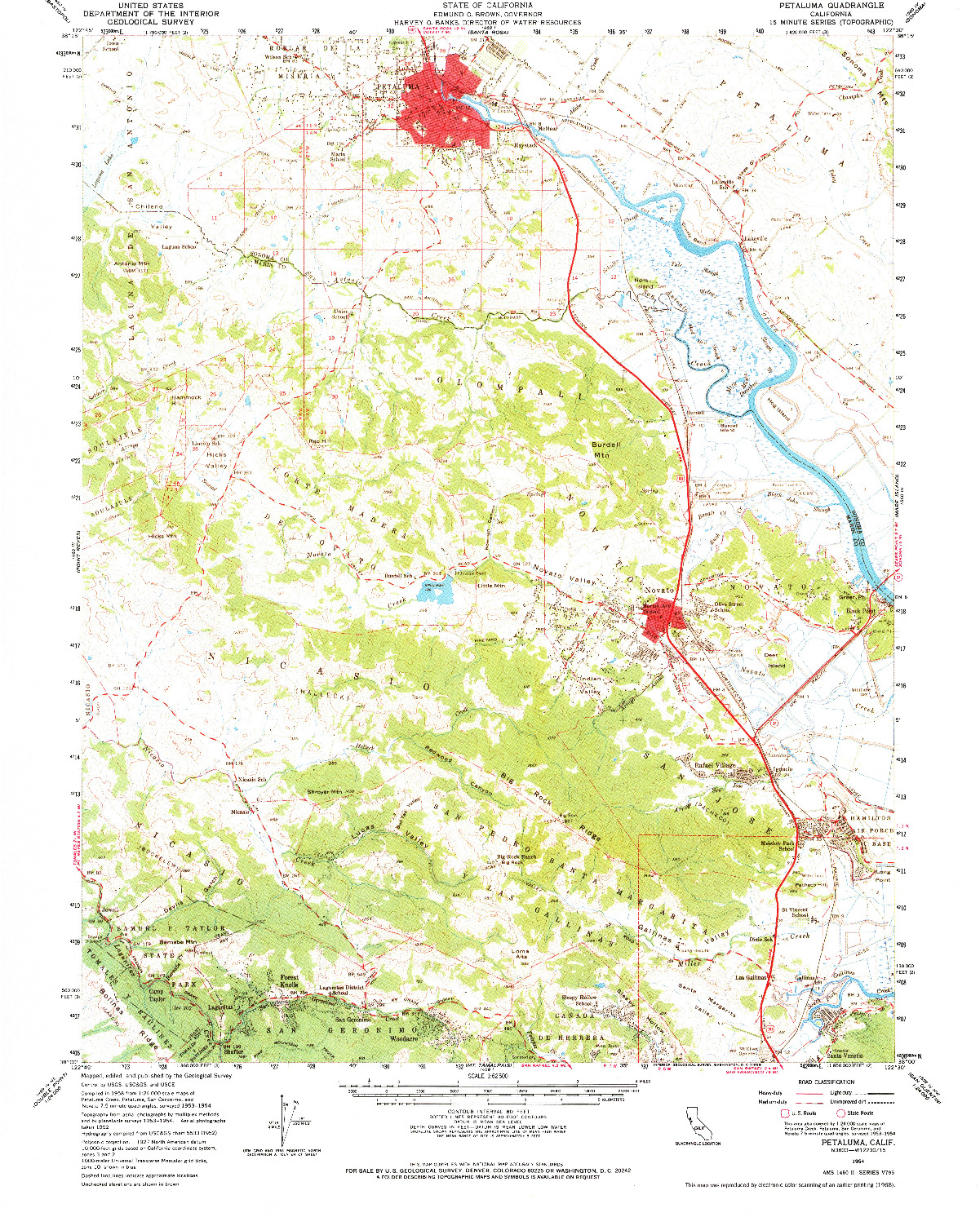 USGS 1:62500-SCALE QUADRANGLE FOR PETALUMA, CA 1954
