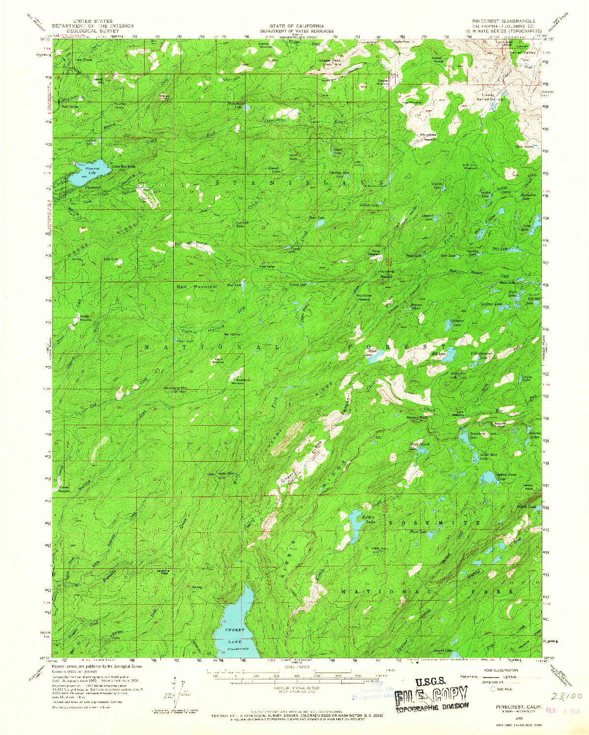 USGS 1:62500-SCALE QUADRANGLE FOR PINECREST, CA 1956