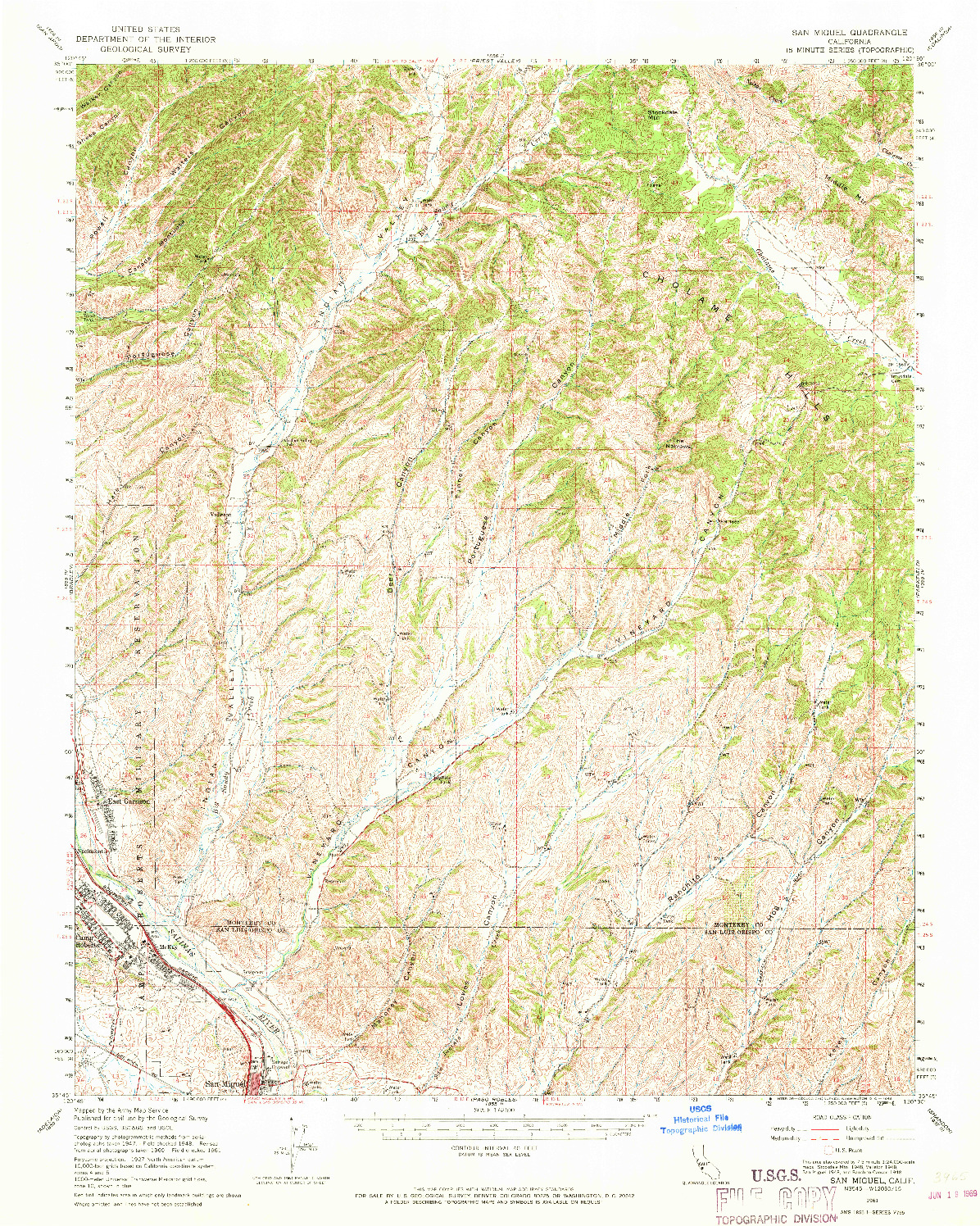 USGS 1:62500-SCALE QUADRANGLE FOR SAN MIGUEL, CA 1961
