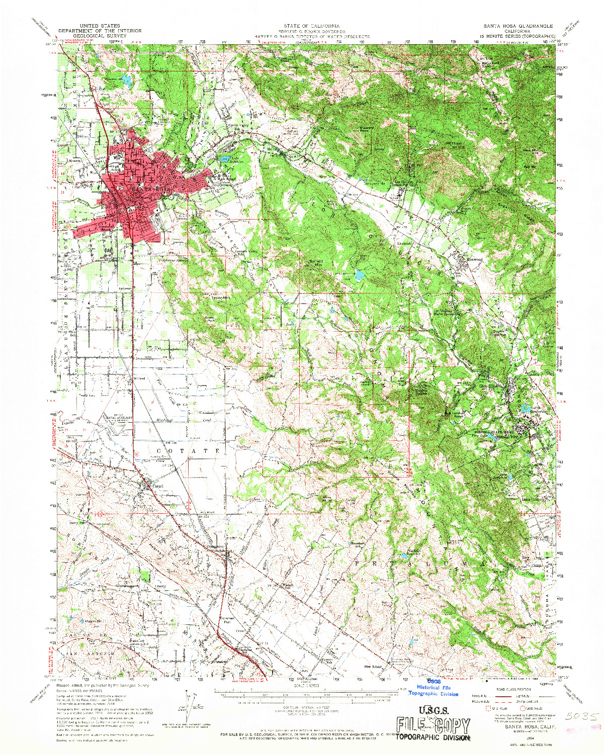 USGS 1:62500-SCALE QUADRANGLE FOR SANTA ROSA, CA 1954