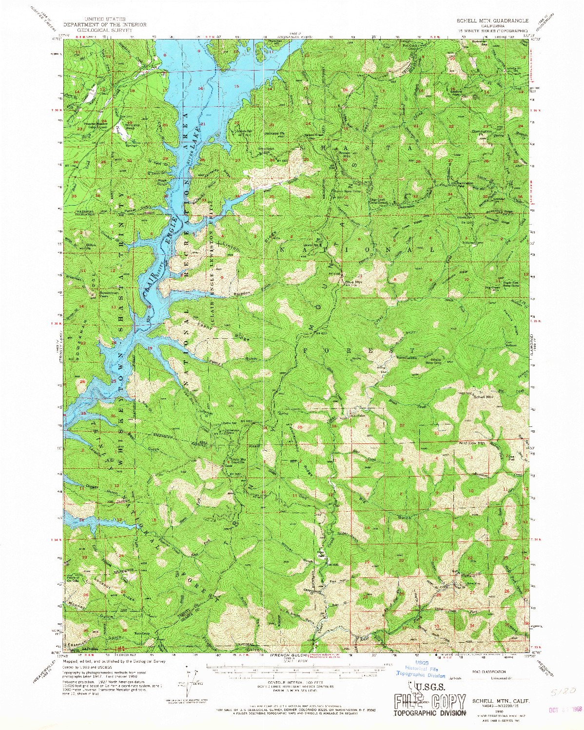 USGS 1:62500-SCALE QUADRANGLE FOR SCHELL MTN, CA 1967