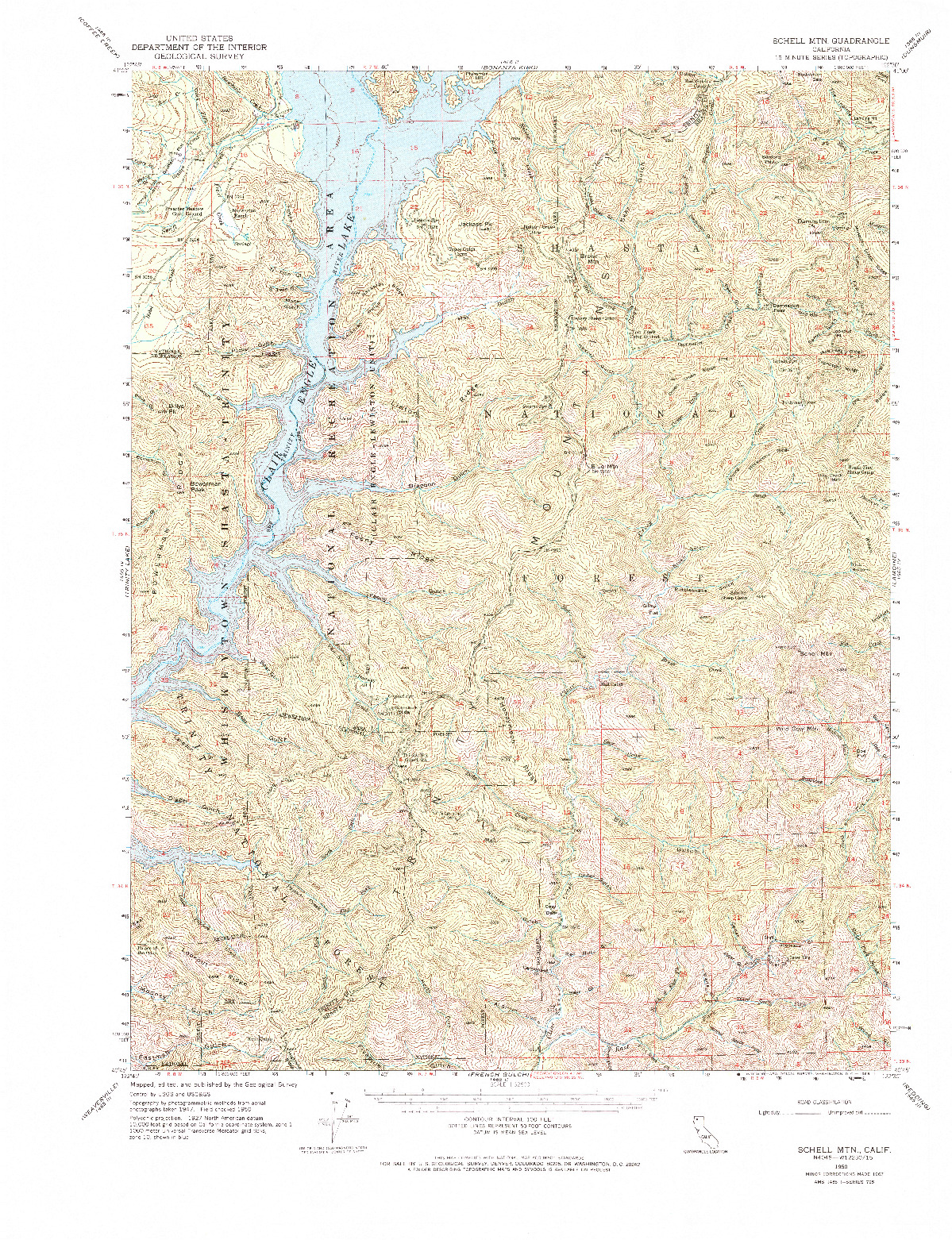 USGS 1:62500-SCALE QUADRANGLE FOR SCHELL MTN, CA 1950