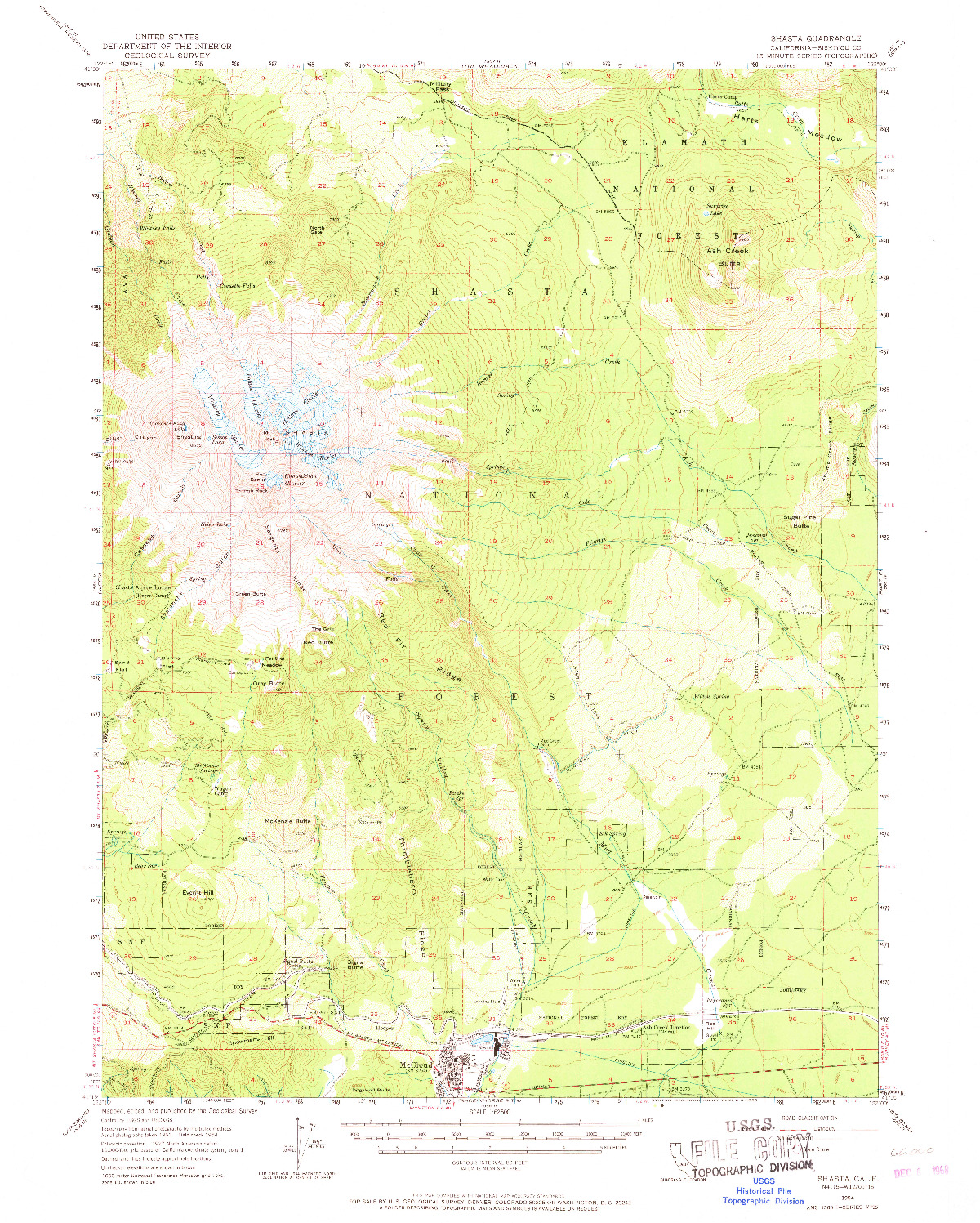 USGS 1:62500-SCALE QUADRANGLE FOR SHASTA, CA 1954