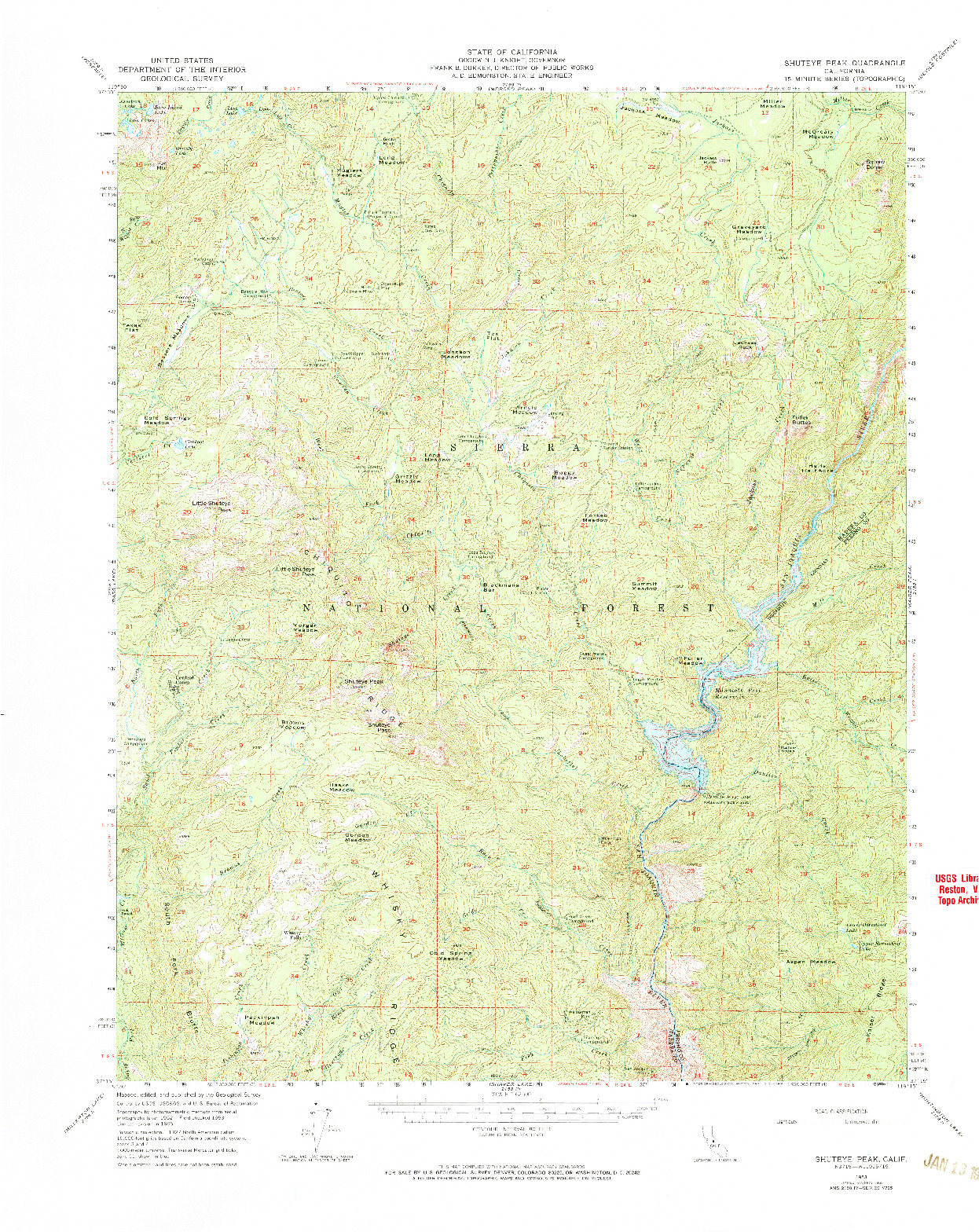 USGS 1:62500-SCALE QUADRANGLE FOR SHUTEYE PEAK, CA 1953
