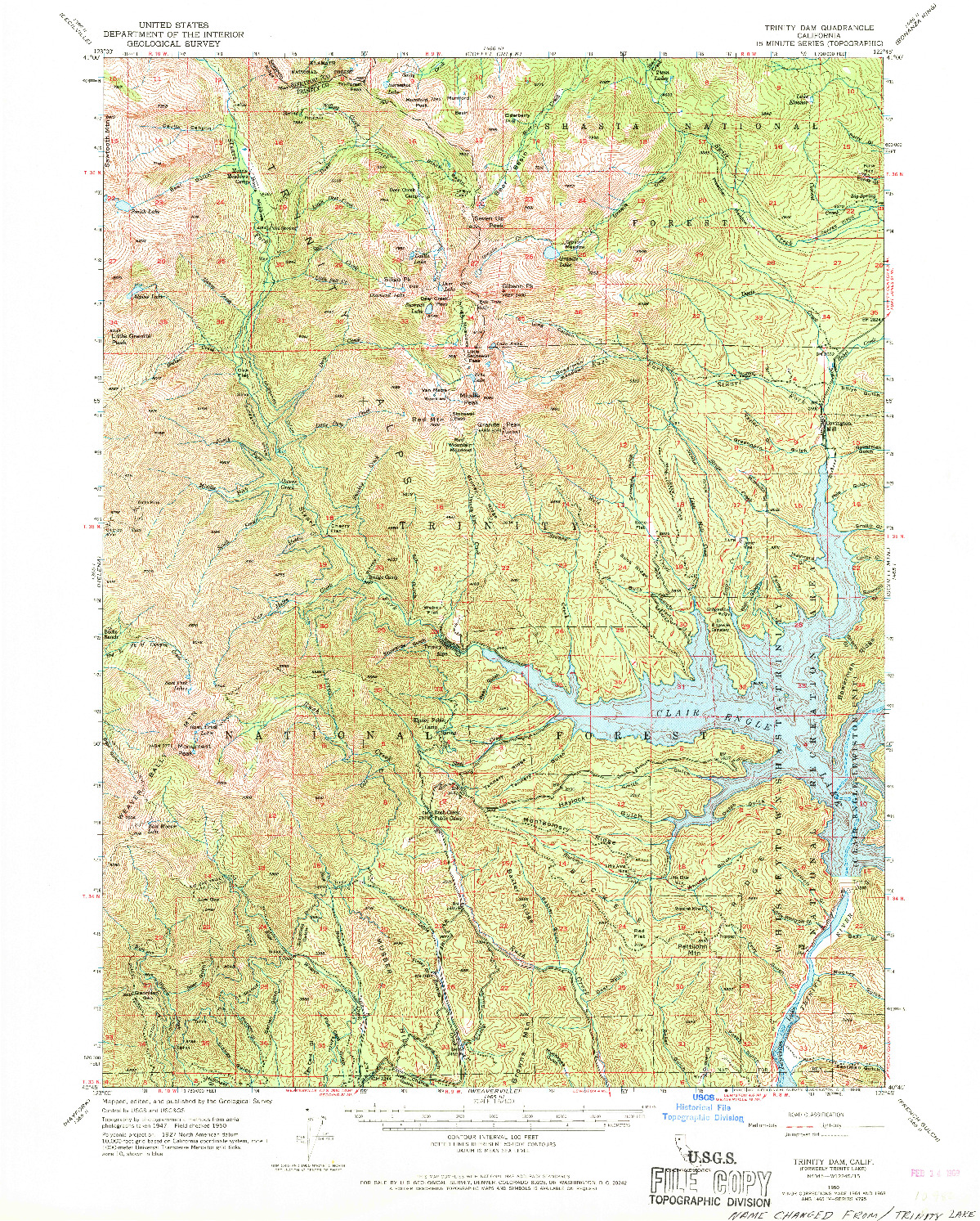 USGS 1:62500-SCALE QUADRANGLE FOR TRINITY DAM, CA 1950