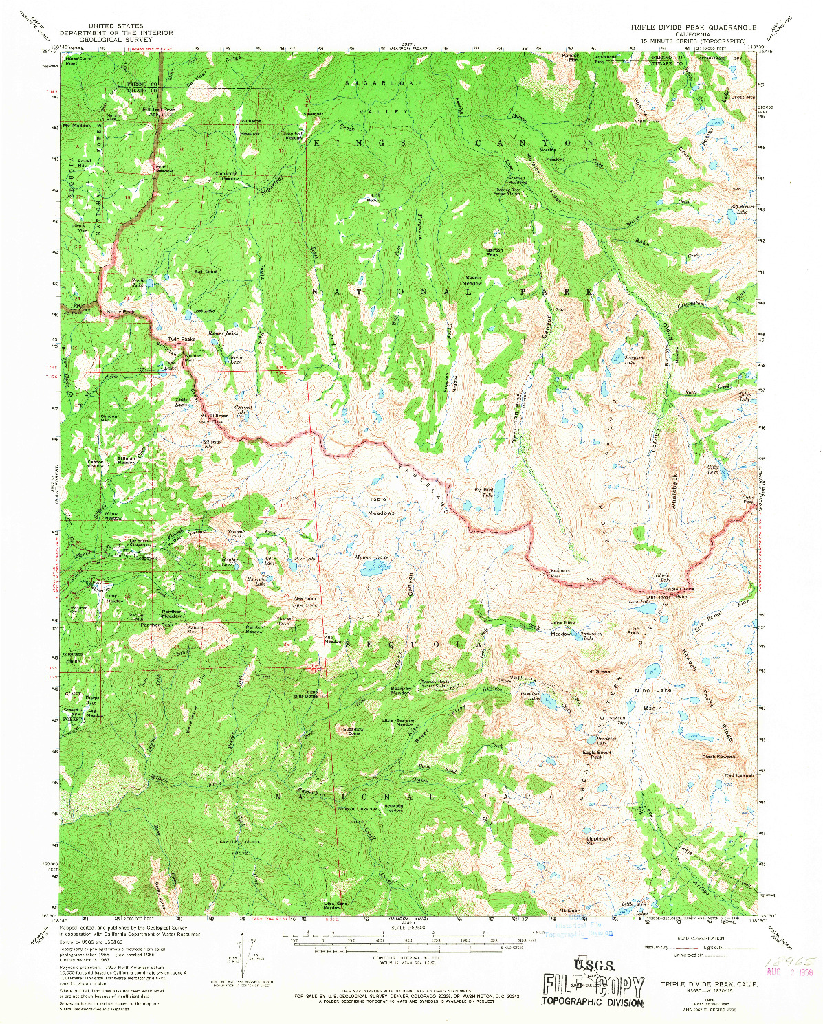 USGS 1:62500-SCALE QUADRANGLE FOR TRIPLE DIVIDE PEAK, CA 1956