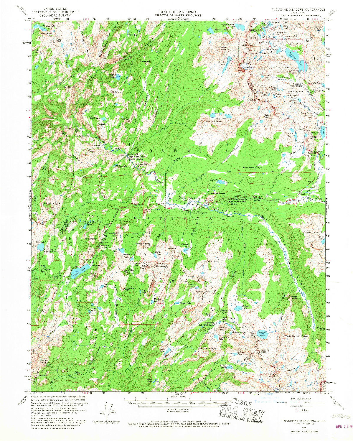 USGS 1:62500-SCALE QUADRANGLE FOR TUOLUMNE MEADOWS, CA 1956