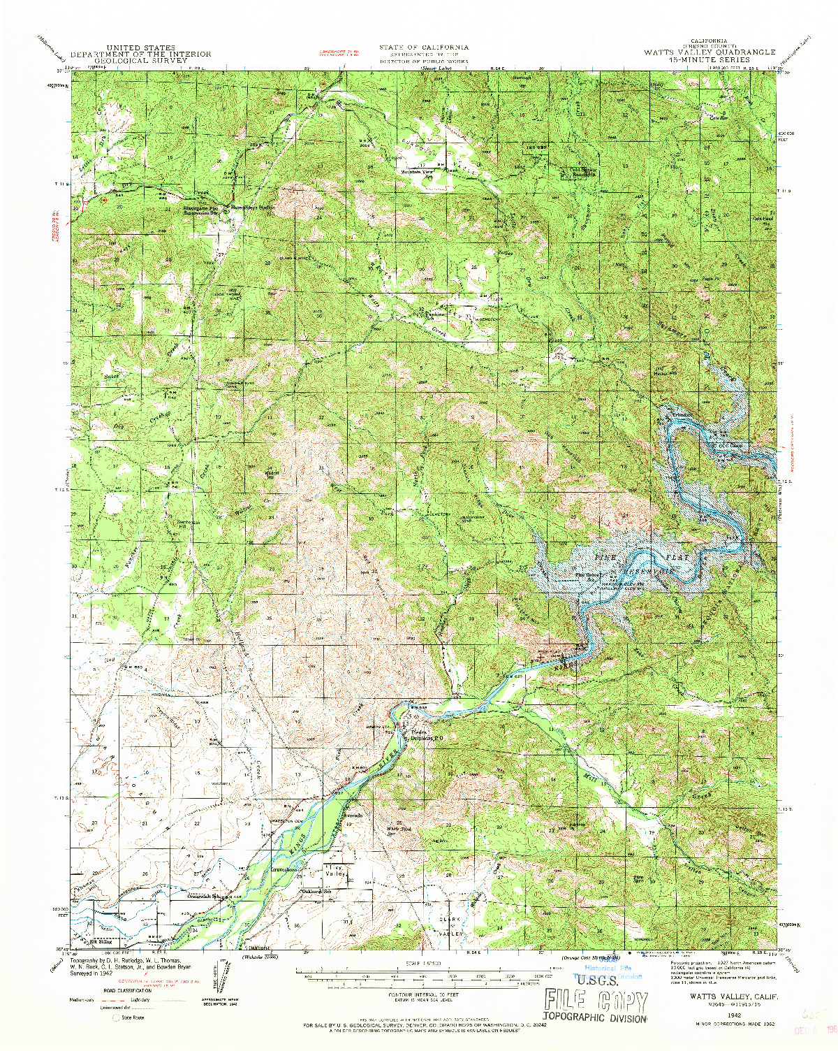 USGS 1:62500-SCALE QUADRANGLE FOR WATTS VALLEY, CA 1942