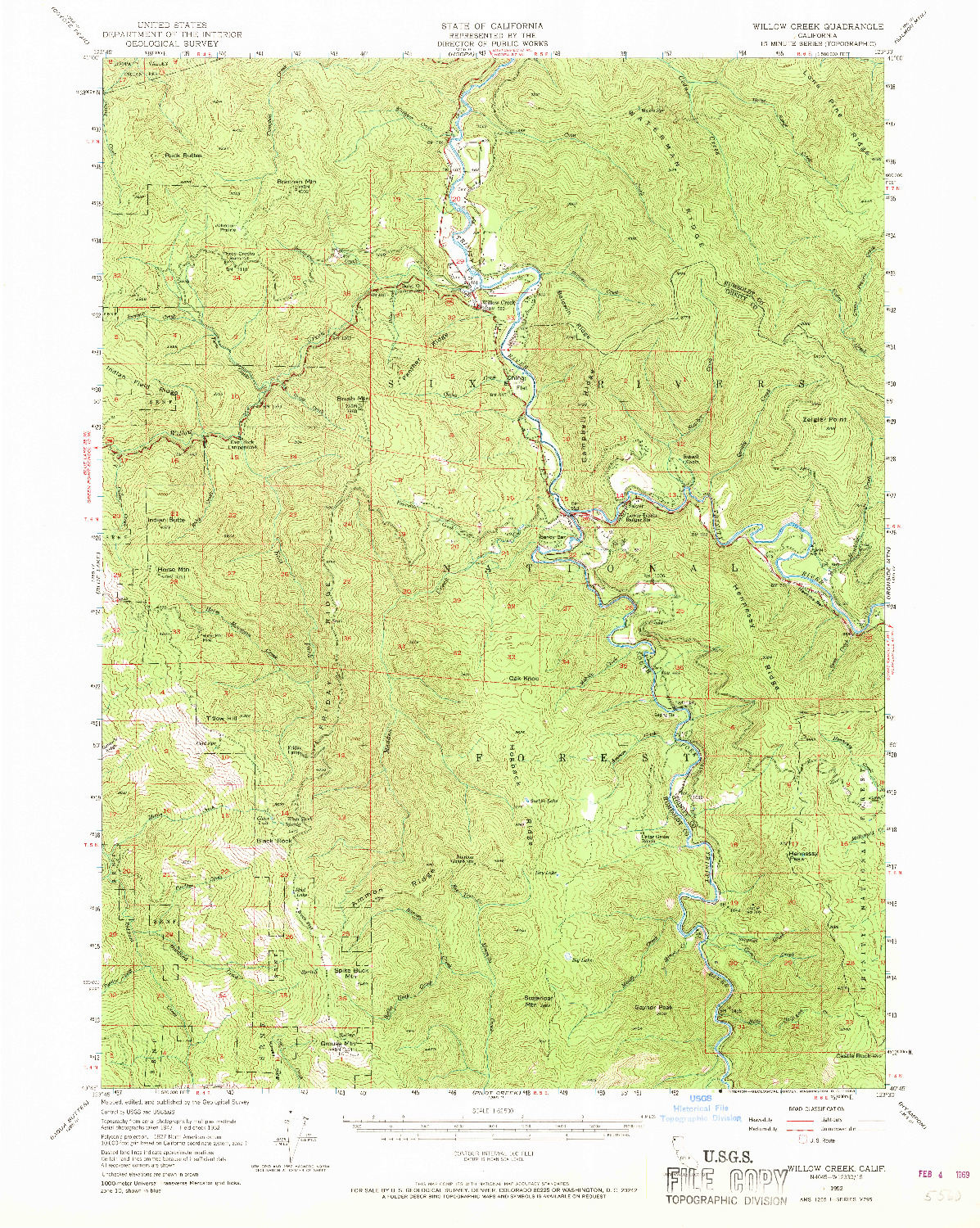 USGS 1:62500-SCALE QUADRANGLE FOR WILLOW CREEK, CA 1952