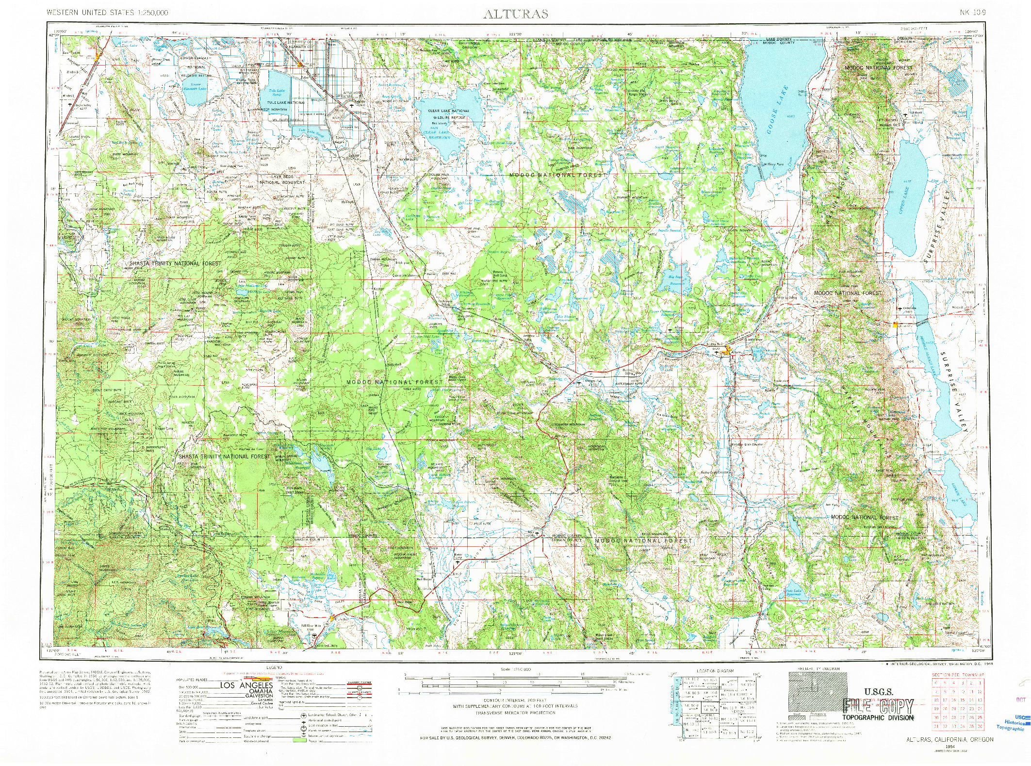 USGS 1:250000-SCALE QUADRANGLE FOR ALTURAS, CA 1954