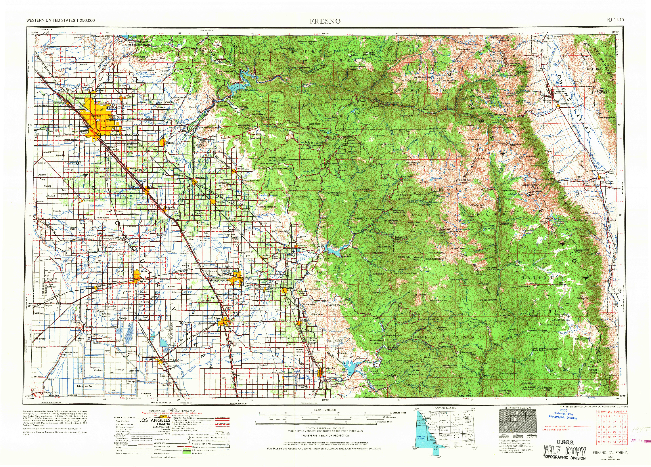 USGS 1:250000-SCALE QUADRANGLE FOR FRESNO, CA 1962