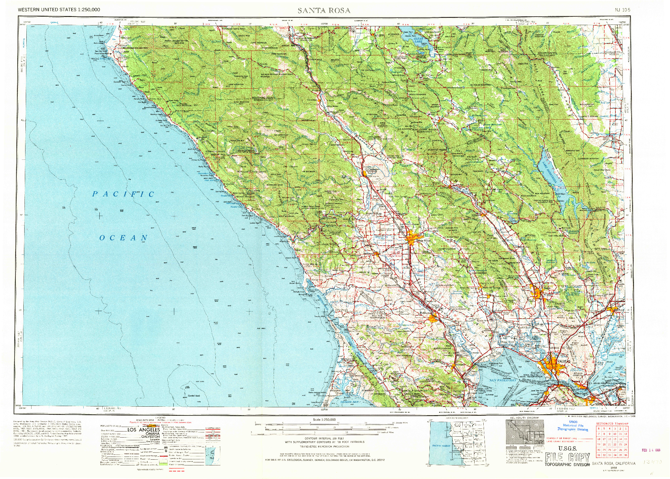 USGS 1:250000-SCALE QUADRANGLE FOR SANTA ROSA, CA 1958