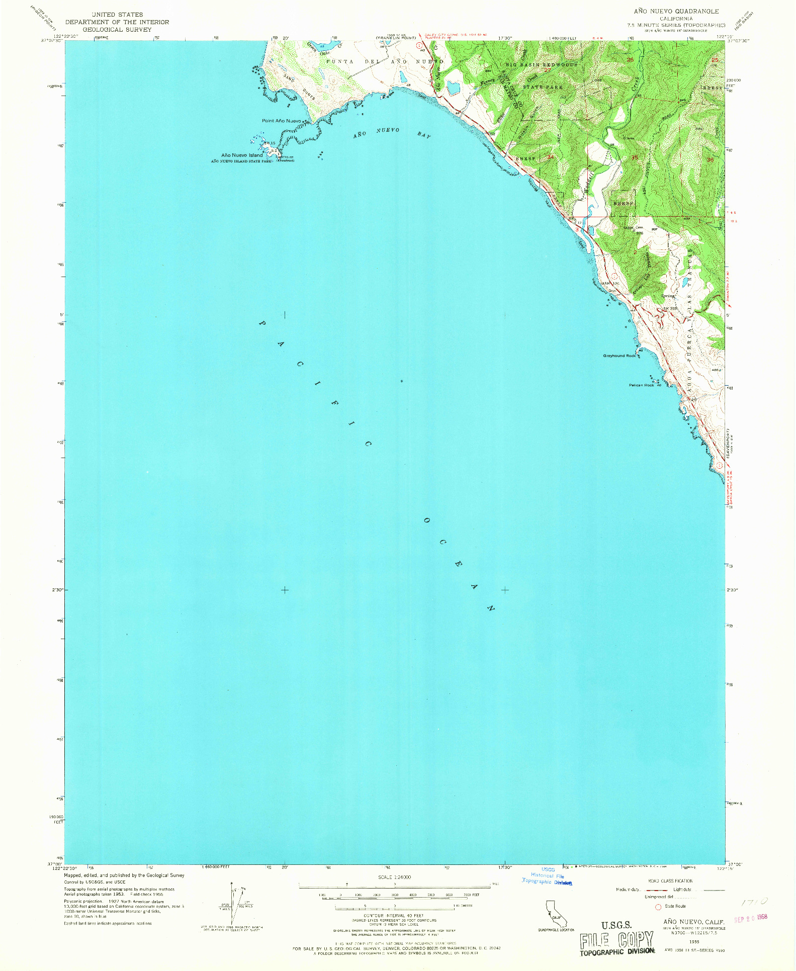 USGS 1:24000-SCALE QUADRANGLE FOR ANO NUEVO, CA 1955