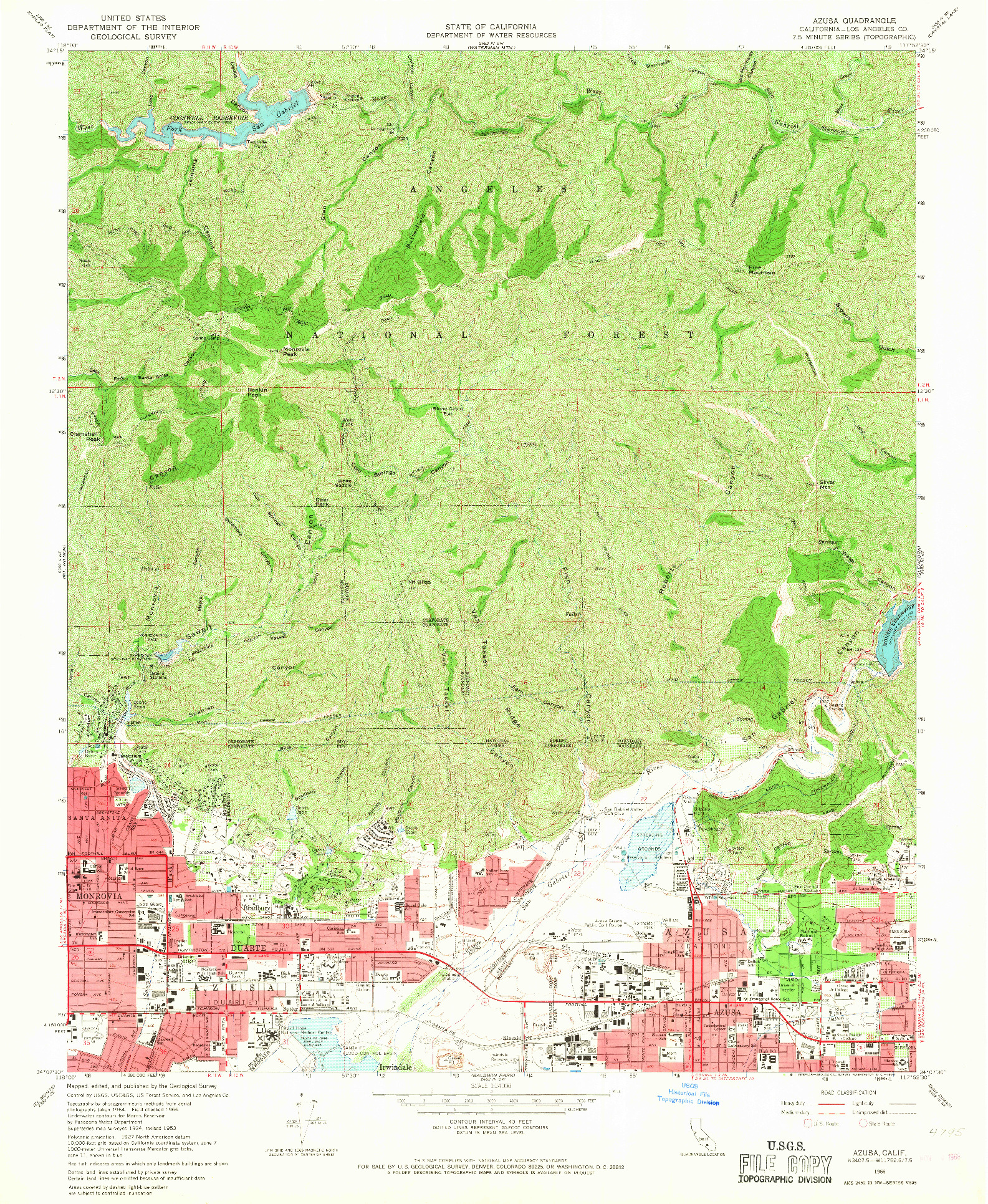 USGS 1:24000-SCALE QUADRANGLE FOR AZUSA, CA 1966