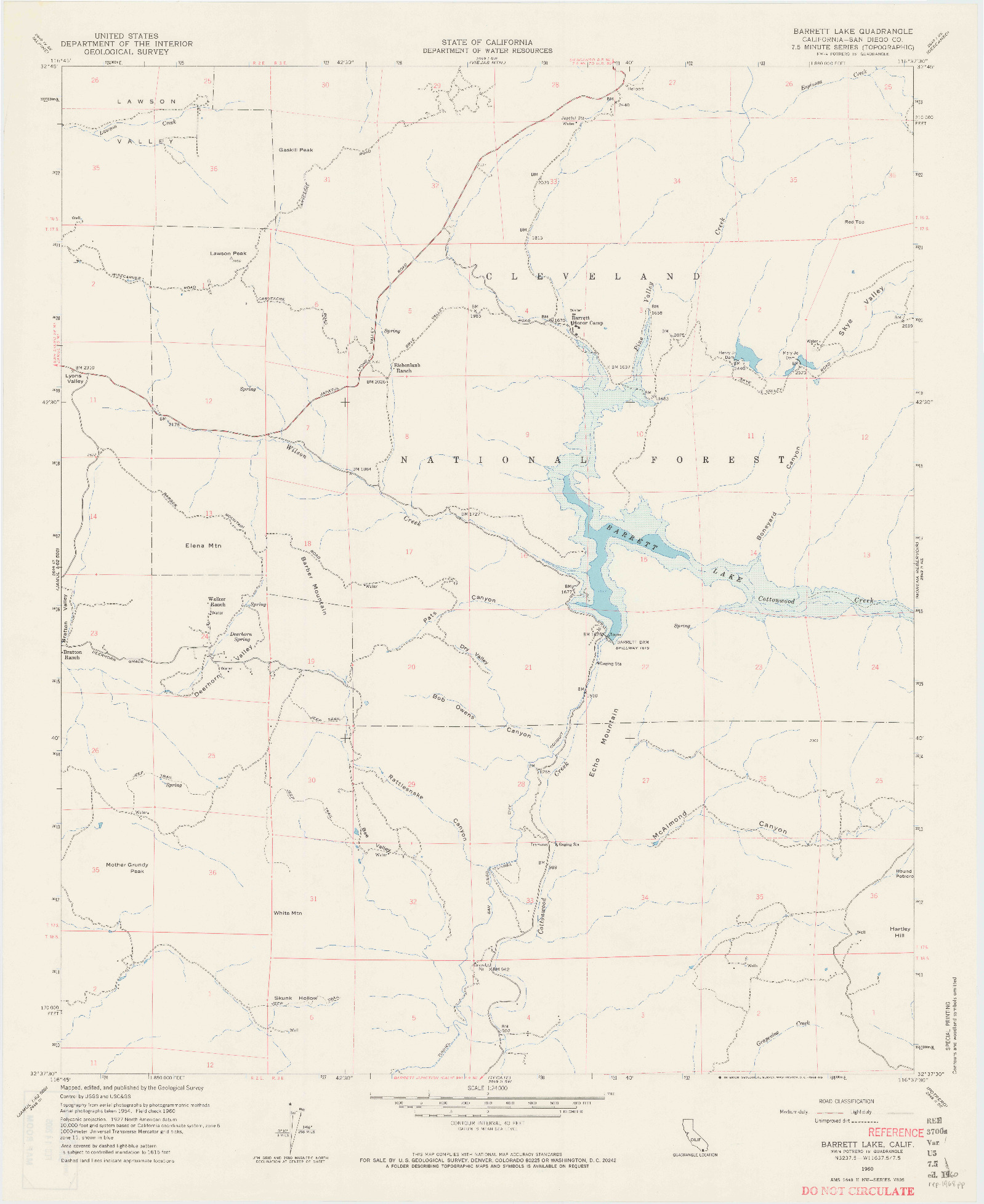 USGS 1:24000-SCALE QUADRANGLE FOR BARRETT LAKE, CA 1960