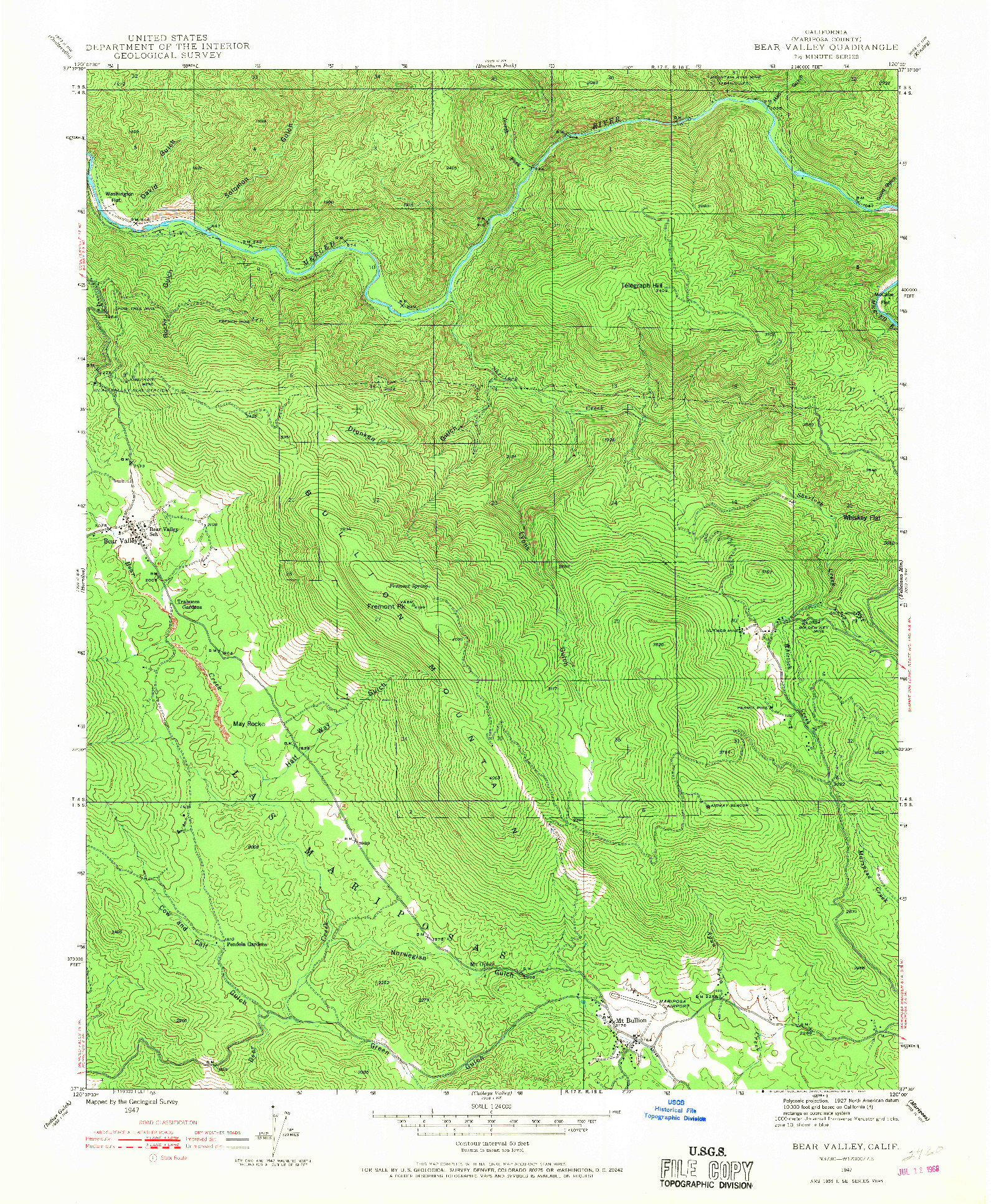 USGS 1:24000-SCALE QUADRANGLE FOR BEAR VALLEY, CA 1947