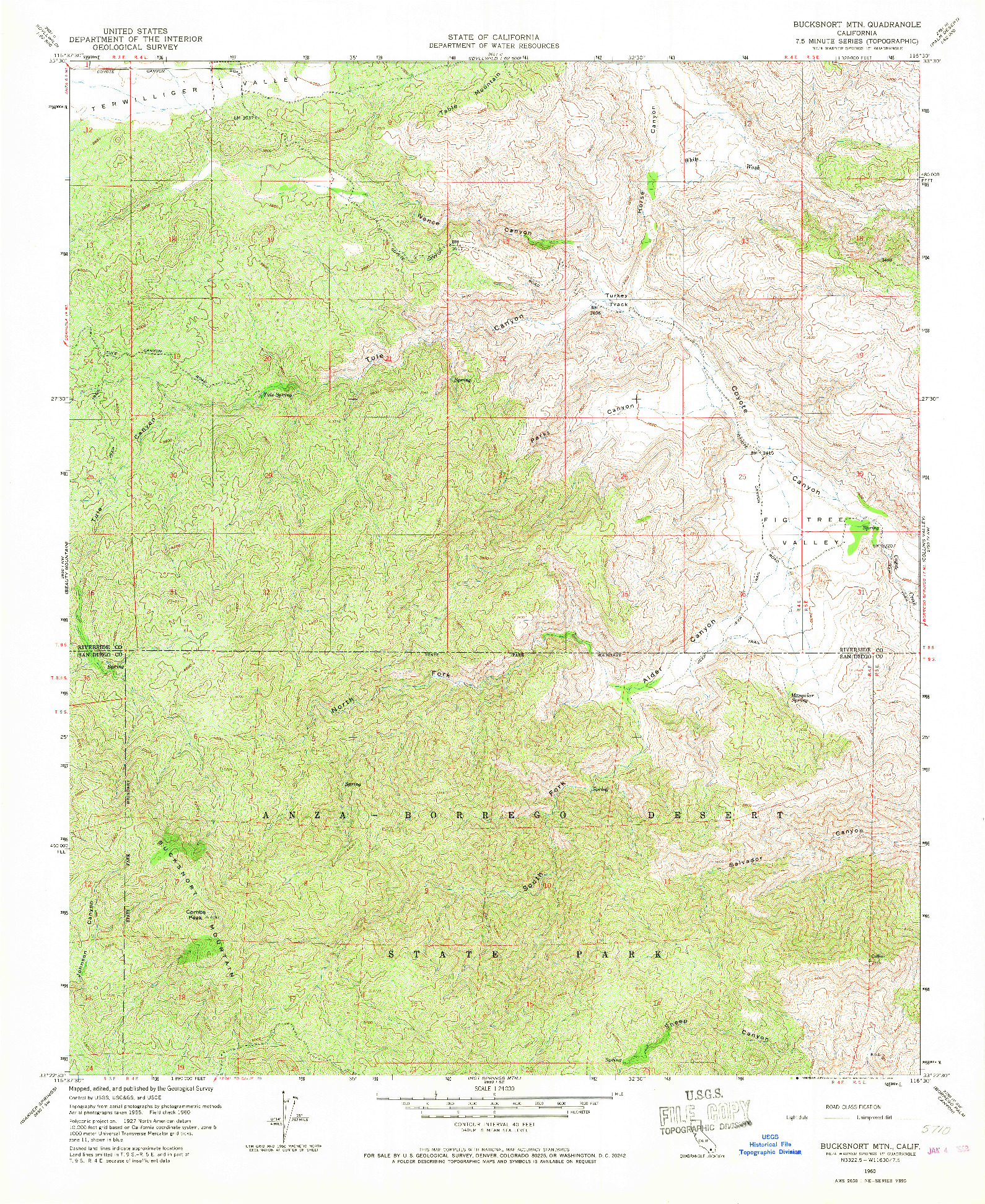 USGS 1:24000-SCALE QUADRANGLE FOR BUCKSNORT MTN, CA 1960