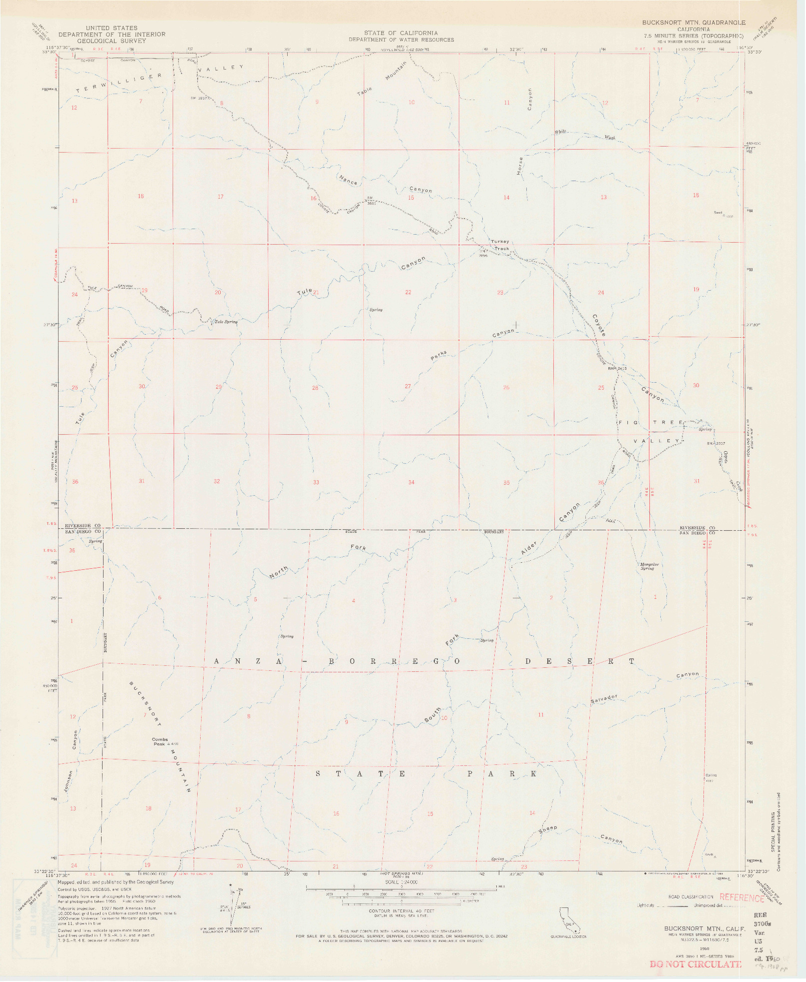 USGS 1:24000-SCALE QUADRANGLE FOR BUCKSNORT MTN, CA 1960