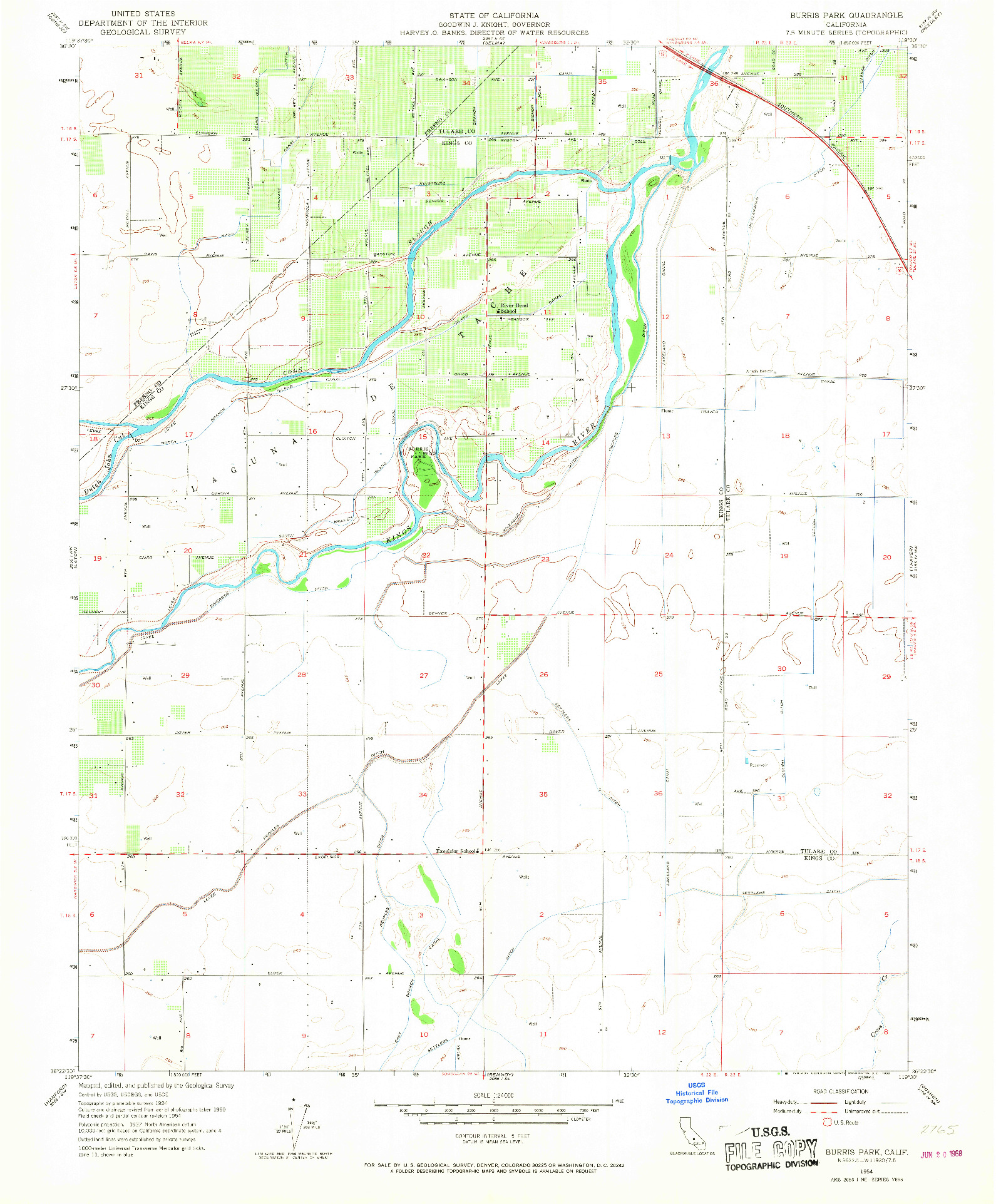 USGS 1:24000-SCALE QUADRANGLE FOR BURRIS PARK, CA 1954