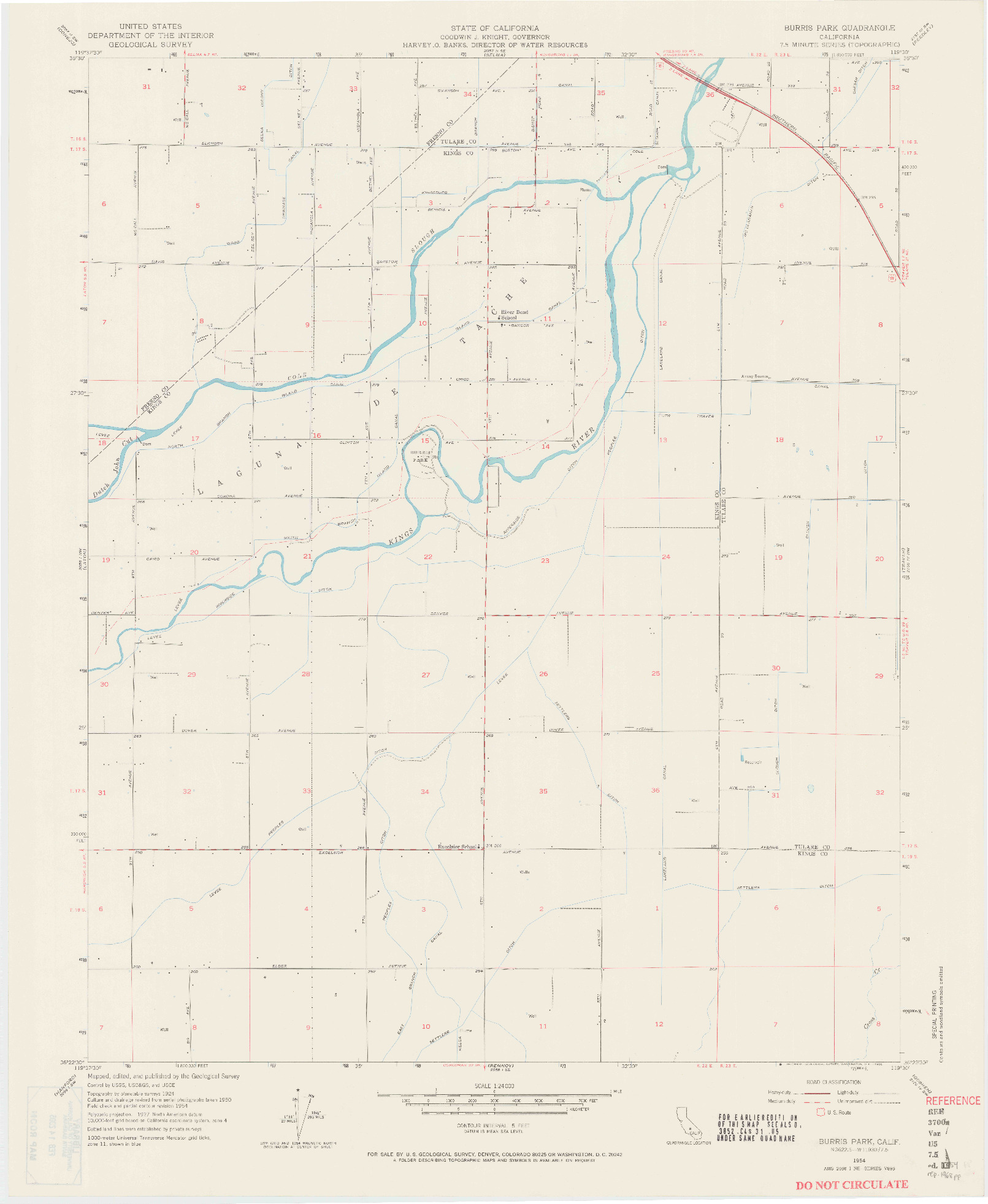 USGS 1:24000-SCALE QUADRANGLE FOR BURRIS PARK, CA 1954